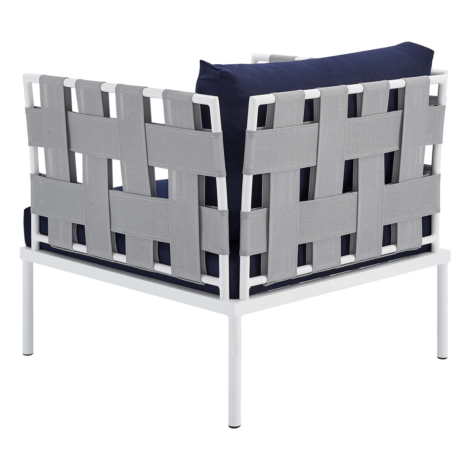 Modern Aluminum Lounge Sectional Sofa Set with Coffee Table - Gray & Navy Outdoor Patio Furniture for Garden, Poolside, and Backyard Relaxation