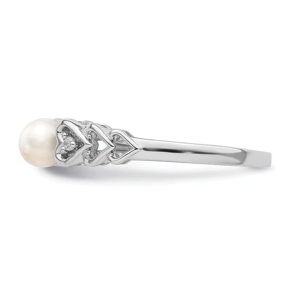 925 Sterling Silver Cultured Pearl & Diamond Solitaire Ring for Women - Size 7 | Elegant Bridal Jewelry, Anniversary Gift, Engagement Ring, Wedding Band - Perfect for Proposals, Special Occasions & Everyday Luxury