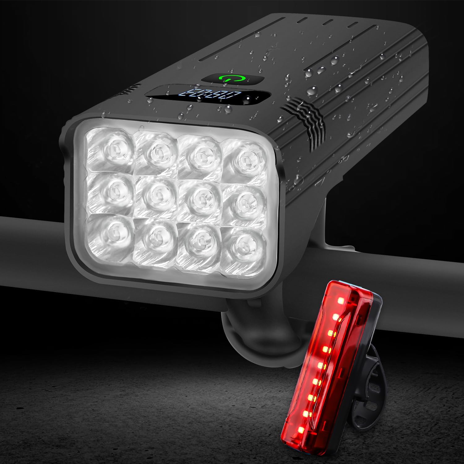 10000 Lumen Rechargeable LED Bike Headlight & Taillight Set - High/Low Beam for Night Riding, Waterproof Bicycle Lights Front and Back - Perfect for Commuting, Mountain Biking & Road Cycling Safety