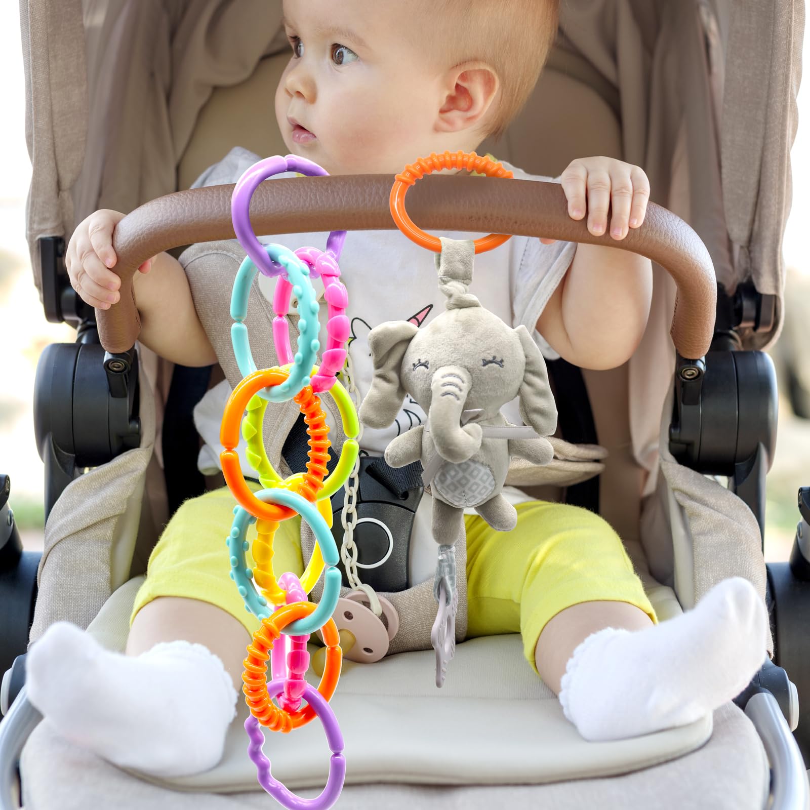 KAKIBLIN 24-Piece Baby Links Rings Toy Set - Soft Connecting Rings for Strollers, Car Seats & Playtime - Safe Teething & Sensory Toys for Infants 0+ Months - Perfect Travel Accessories for Babies