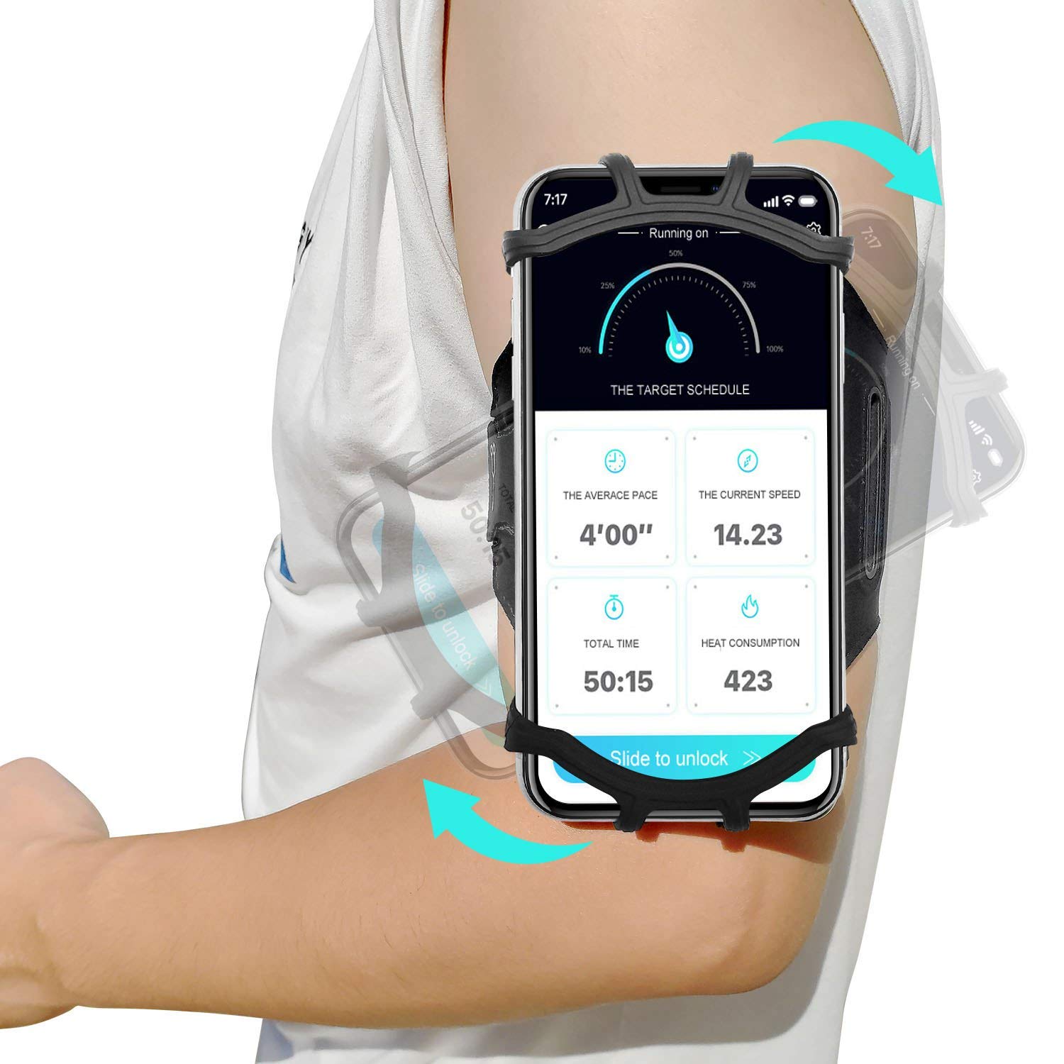 Running Armband for iPhone 16/15/14/13/12 Pro Max Plus & Samsung Galaxy S25/S24/S23/S22 Ultra Note - Adjustable Phone Holder for 4-6.7 Inch Smartphones with Key Pocket - Perfect for Jogging, Gym Workouts & Outdoor Activities (Black)