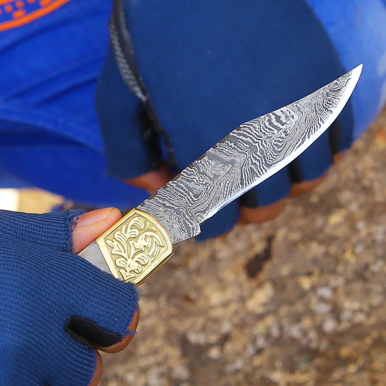 Premium Handmade Damascus Steel Pocket Knife - Thunderblade Folding Knife with Genuine Leather Sheath & Mother of Pearl Resin Handle - Perfect for Camping, Hunting, Outdoor Adventures & Everyday Carry (EDC)