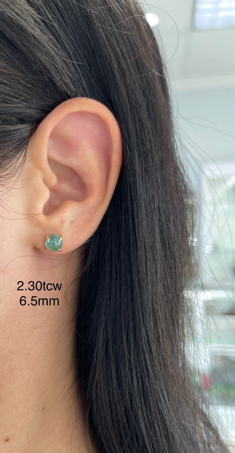 2.30tcw Natural Earth-Mined Emerald Cabochon Dome Cut Push Back Earrings in 14K Gold - Perfect for Weddings, Parties & Special Occasions