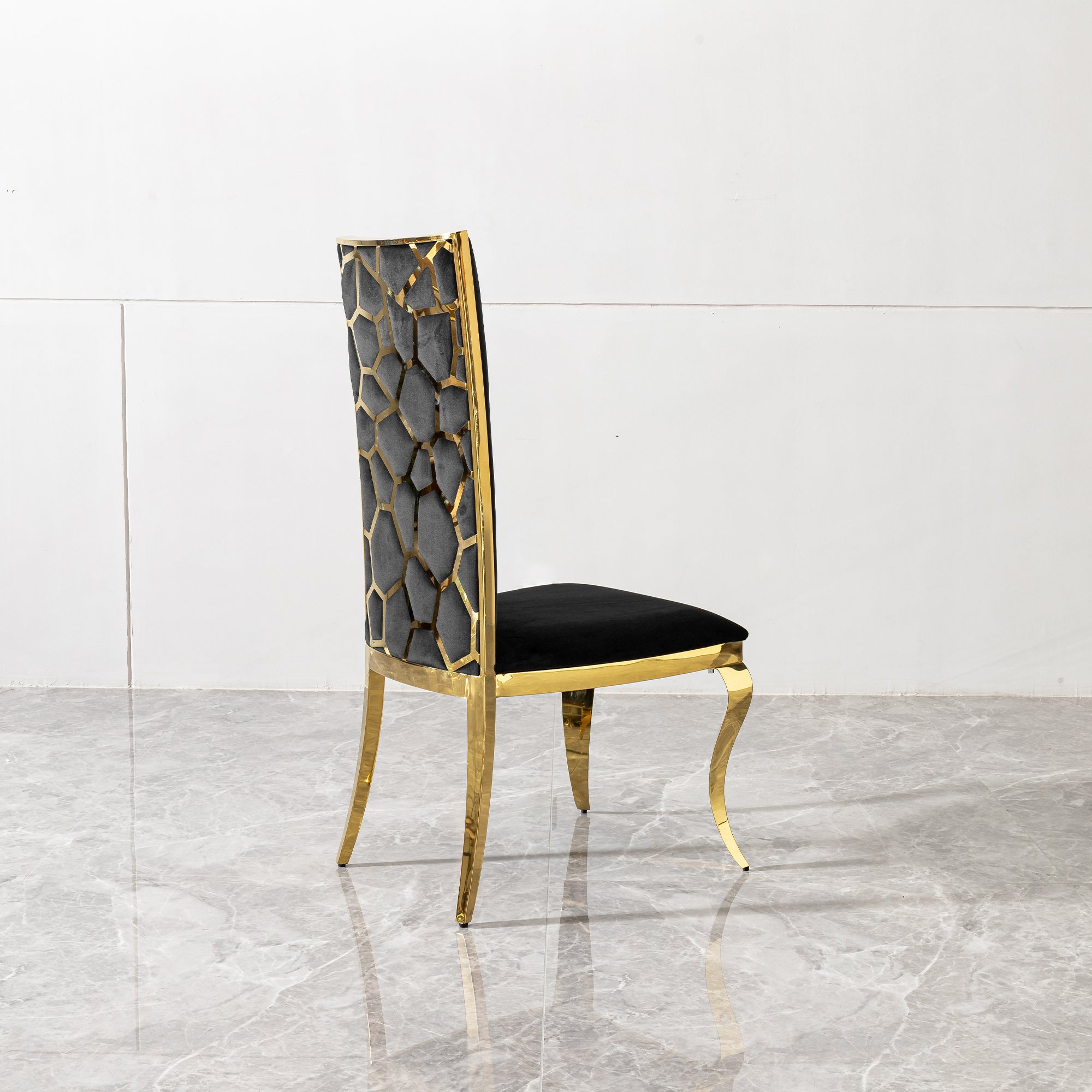 Luxury Black Velvet Dining Chairs Set of 2 - Modern Gold Stainless Steel Legs with Unique Design Backrest for Elegant Home Dining Room & Kitchen Decor