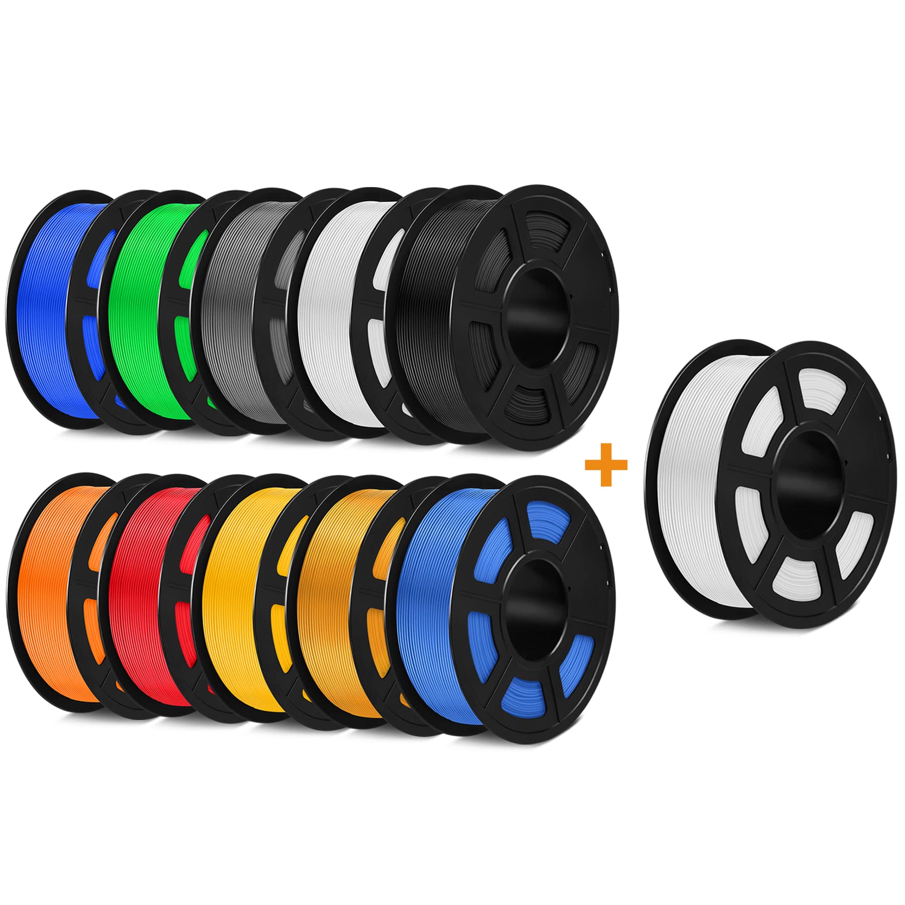 SUNLU PLA+ 3D Printer Filament 1.75mm 10KG Spool (11x1KG Multi-Color) - High Precision +/-0.02mm for 3D Printing, DIY Projects & Creative Designs - Compatible with Most 3D Printers and 3D Pens