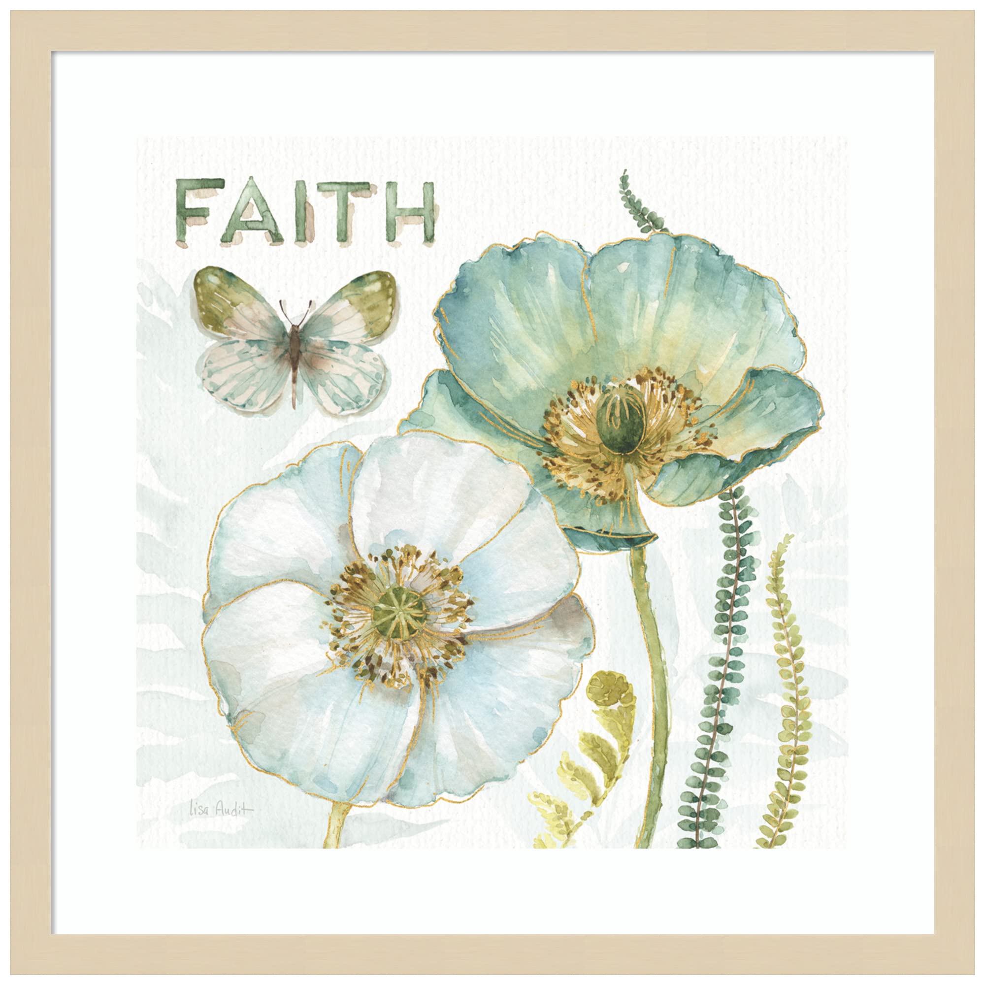 Lisa Audit My Greenhouse Flowers Faith Framed Wall Art Print - 21x21 Inches, Natural Wood Frame - Perfect for Living Room, Bedroom & Office Decor