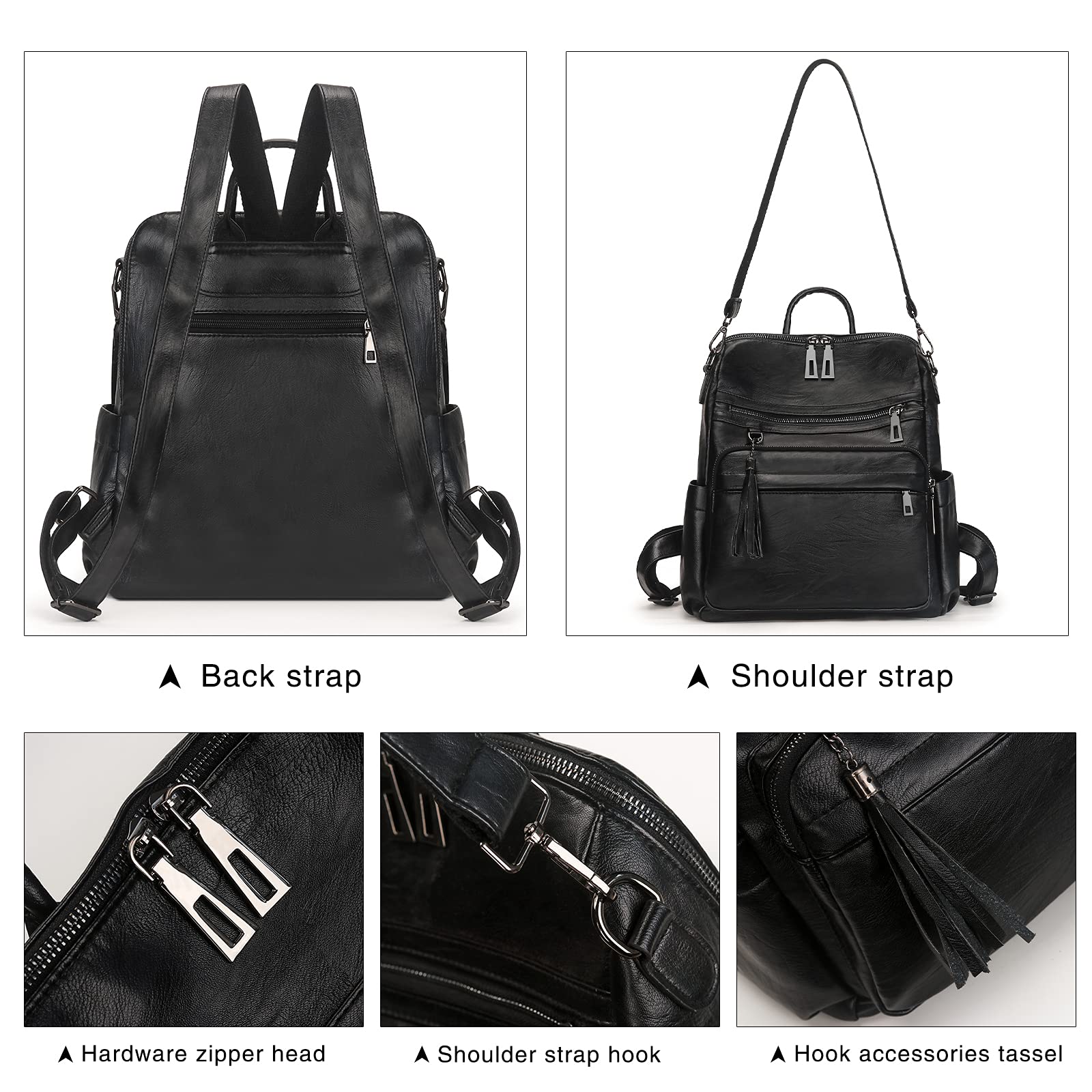Stylish Women's PU Leather Backpack Purse - Large Fashion Shoulder Bag with Tassel for Travel, Work & Daily Use