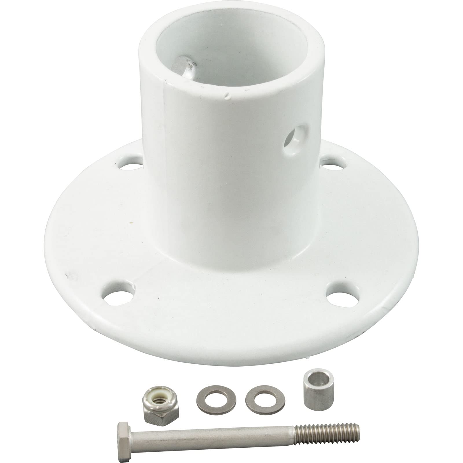 Perma-Cast PF3119 1.9 Inch White Aluminum Deck Flange - Heavy Duty Outdoor Mounting Bracket for Railings, Fences & Deck Posts | Weather Resistant & Durable Construction