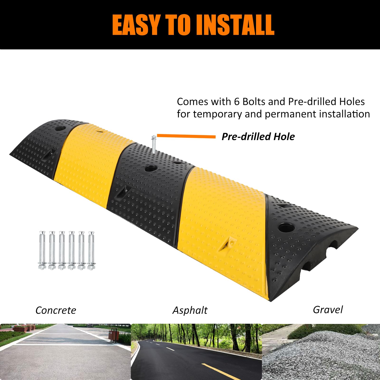 GARVEE 3.3 Ft Heavy Duty Rubber Speed Bumps (2 Pack) - 25,000 lbs Load Capacity, Modular 2-Channel Design for Driveways, Roads & Parking Lots - Perfect for Asphalt, Concrete & Gravel Surfaces - Cable Protector & Vehicle Traffic Control Solution