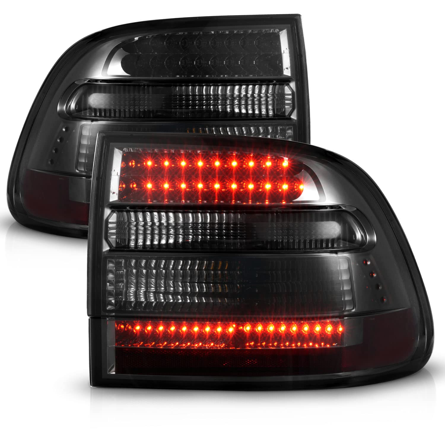 AmeriLite Smoke LED Tail Lights Pair for Porsche Cayenne SUV (2003-2023) - Left & Right Side Replacement - Enhanced Visibility & Style for Night Driving & Off-Road Adventures