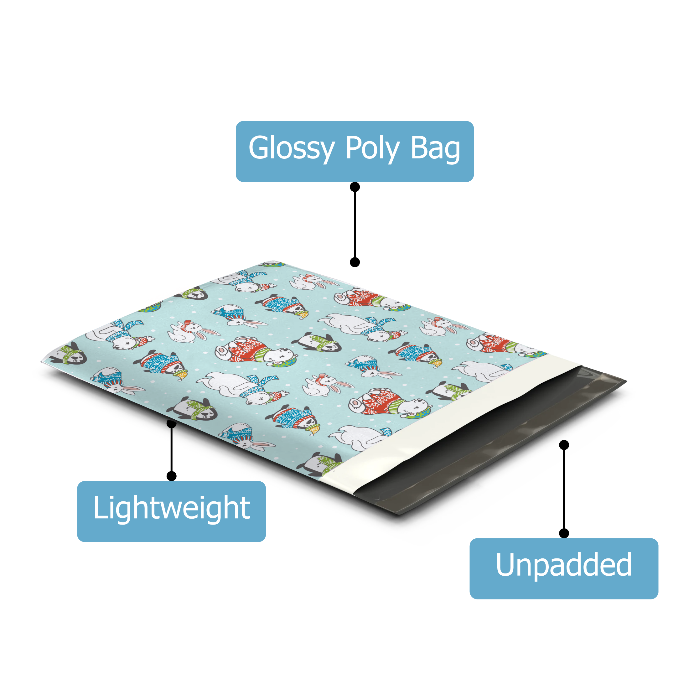 12x15 Inch Winter Animals Printed Poly Mailers - Waterproof Shipping Envelopes for Ecommerce, Mailing Bags with Cute Snowflake & Polar Bear Design - Perfect for Holiday Gifts, Online Store Packaging & Small Business Shipments