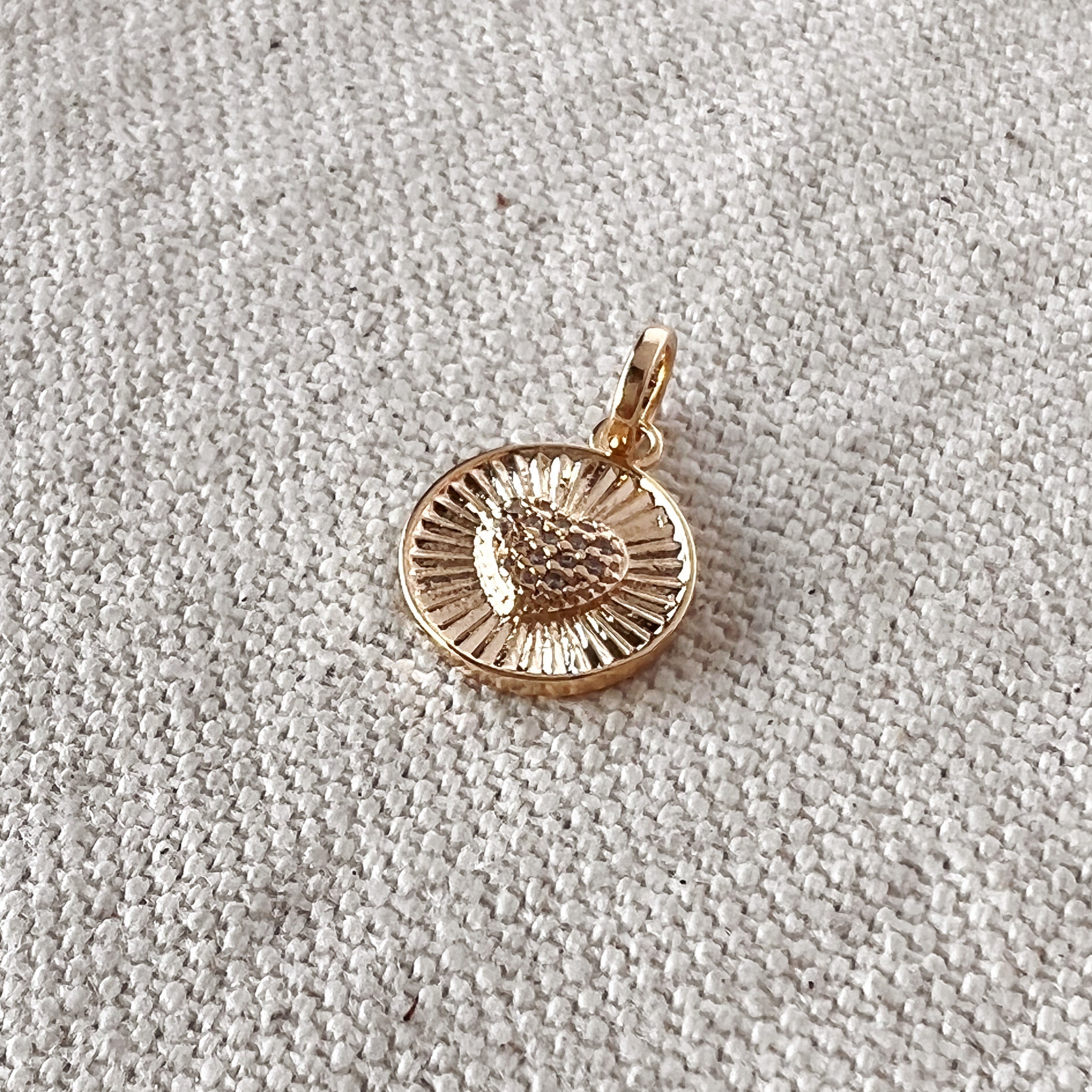 18K Gold Filled Spoke Textured Heart Charm with Cubic Zirconia - Elegant Jewelry Gift for Women, Perfect for Valentine's Day, Anniversary & Special Occasions