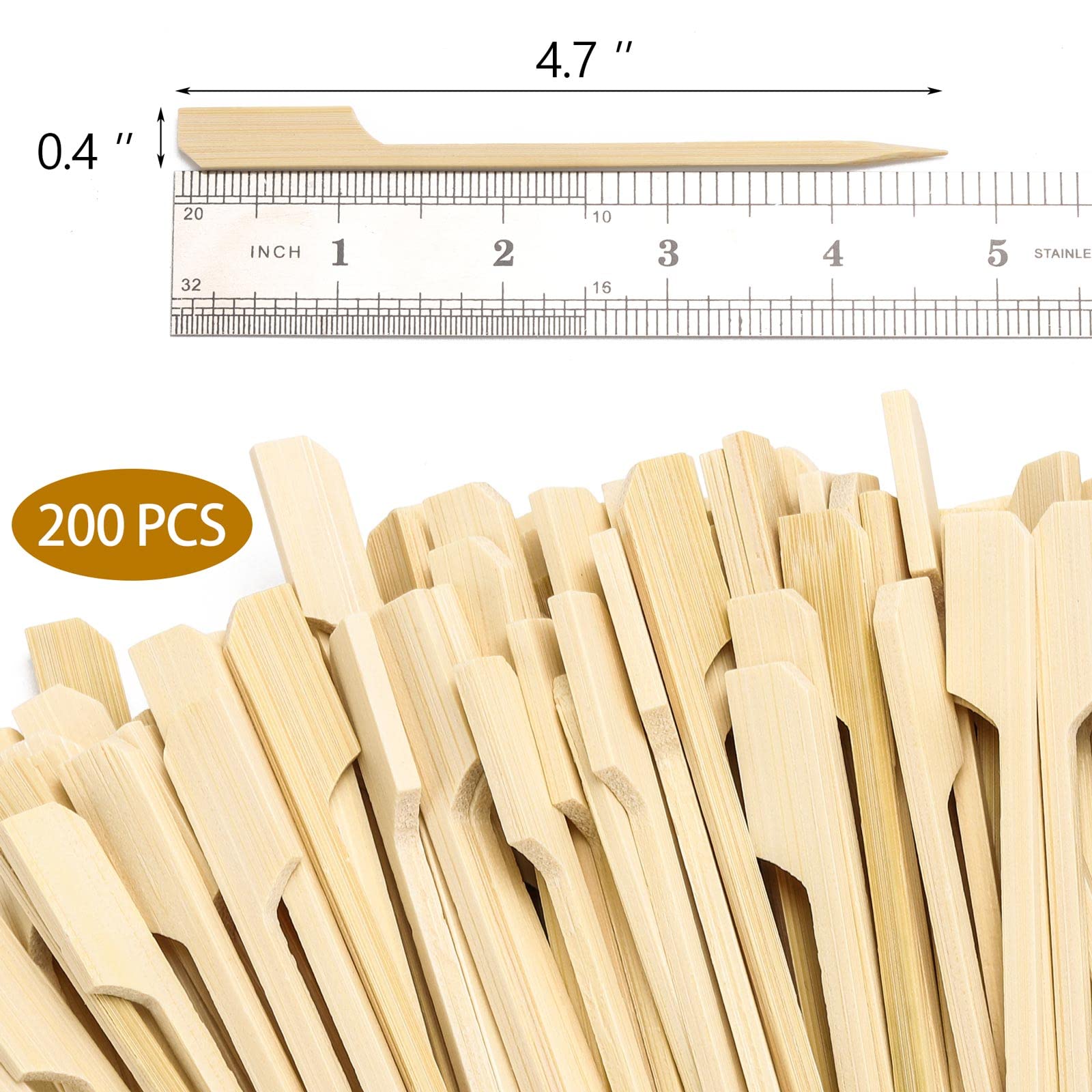 200 PCS 4.7 Inch Bamboo Skewers - Wooden Appetizer Picks for Cocktails, Fruit Kabobs, BBQ Snacks, Sandwiches & Party Food - Perfect for Grilling, Picnics & Entertaining (4.7