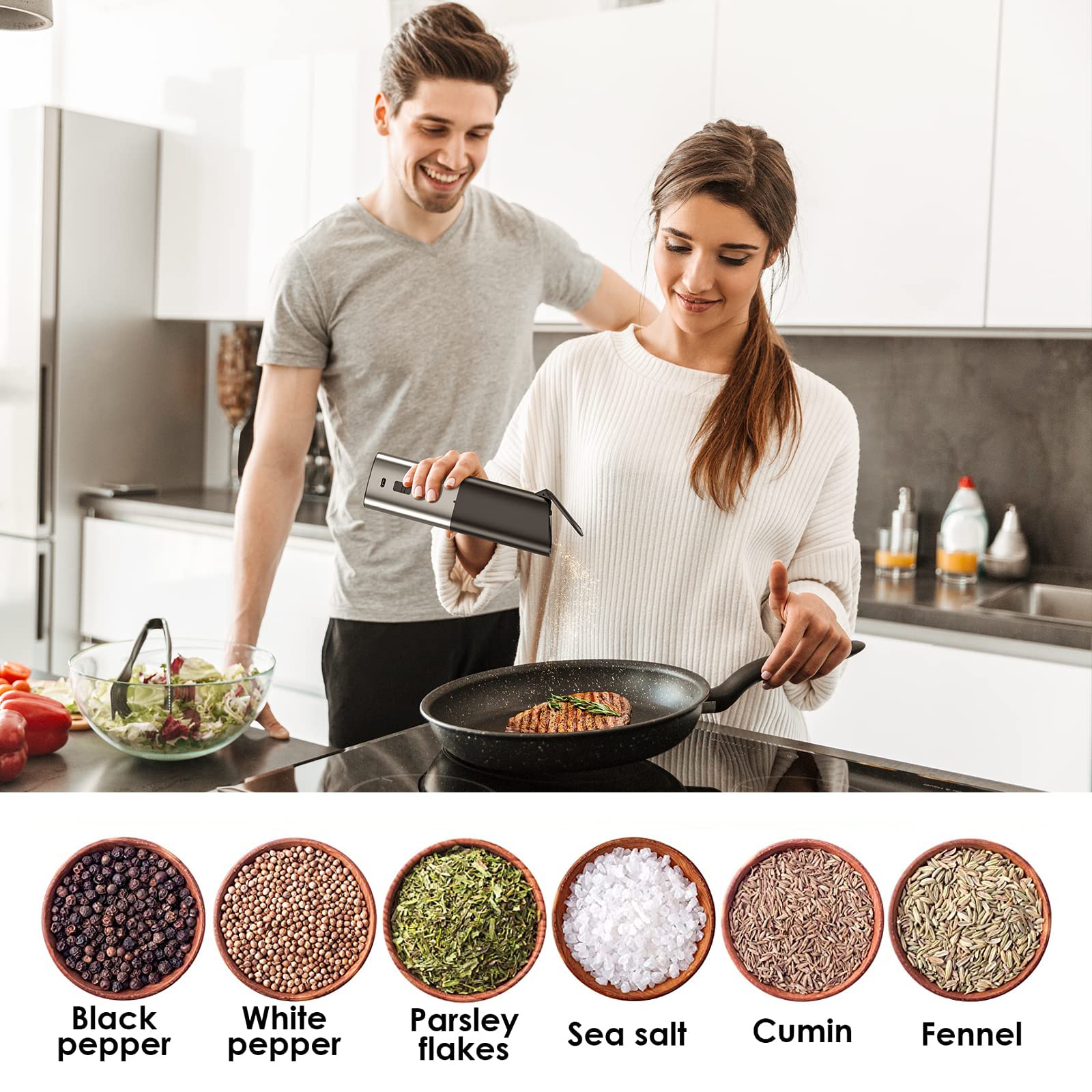 Premium Electric Salt and Pepper Grinder Set - Rechargeable Automatic Gravity Spice Mill with Adjustable Coarseness & Large Capacity - Perfect for Kitchen, Dining Table & Outdoor Cooking