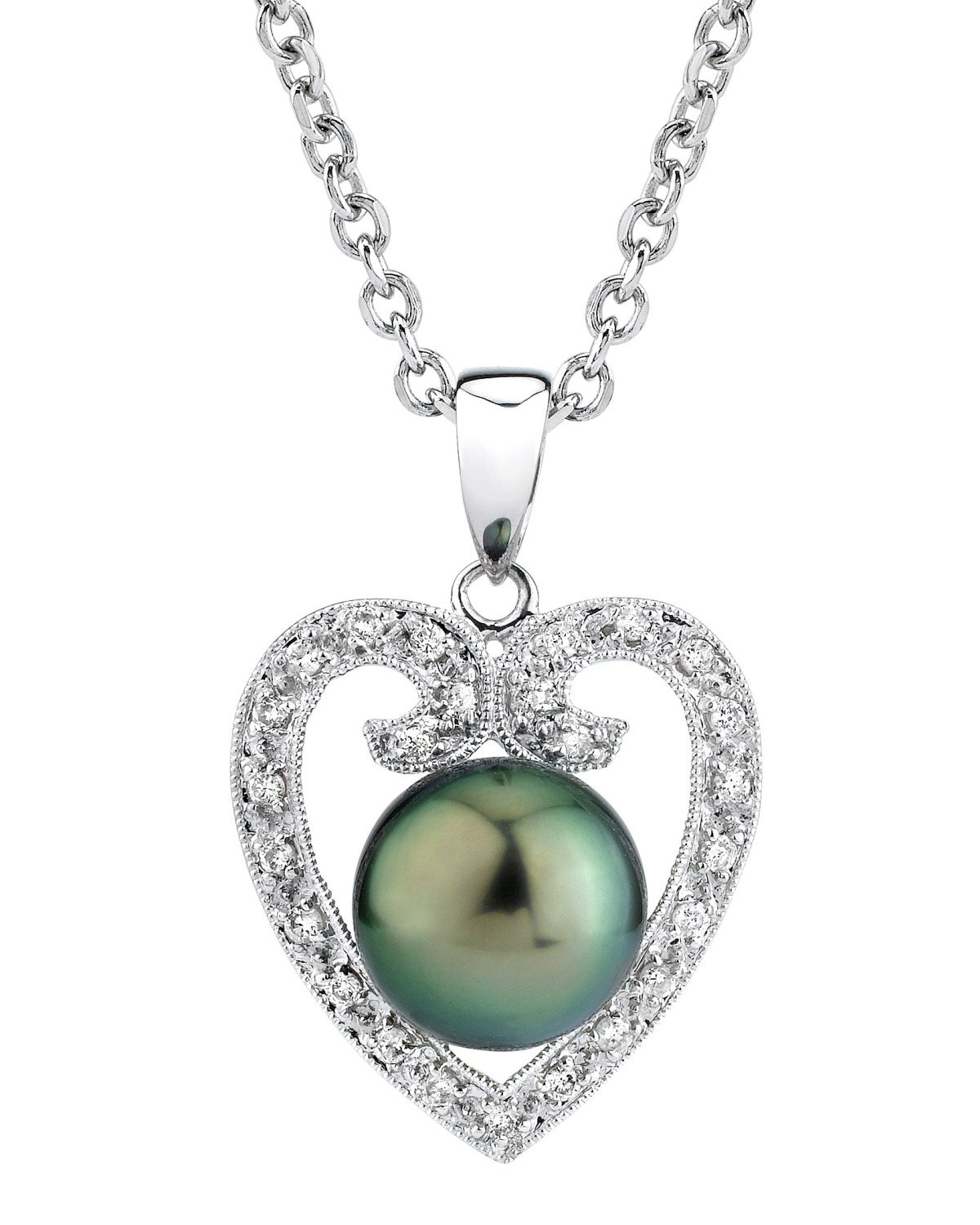 18K Gold Tahitian Pearl & Diamond Heart Pendant Necklace for Women - Elegant Gift