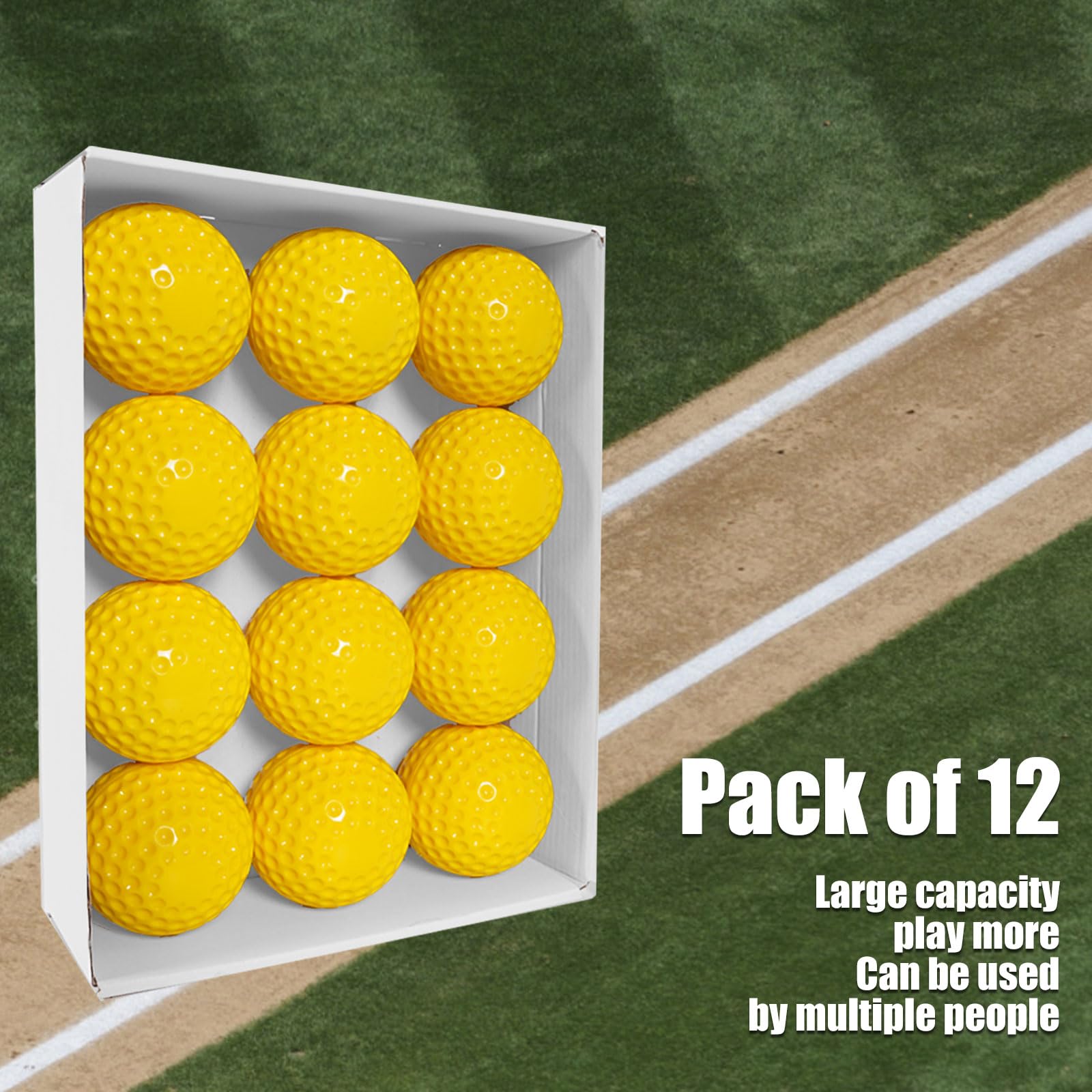 12 Pack Yellow Dimpled Baseballs - 9-Inch Pitching Machine Practice Balls for Hand-Eye Coordination, Hitting & Fielding Training | Perfect for Baseball Drills, Batting Cage & Youth Sports Practice