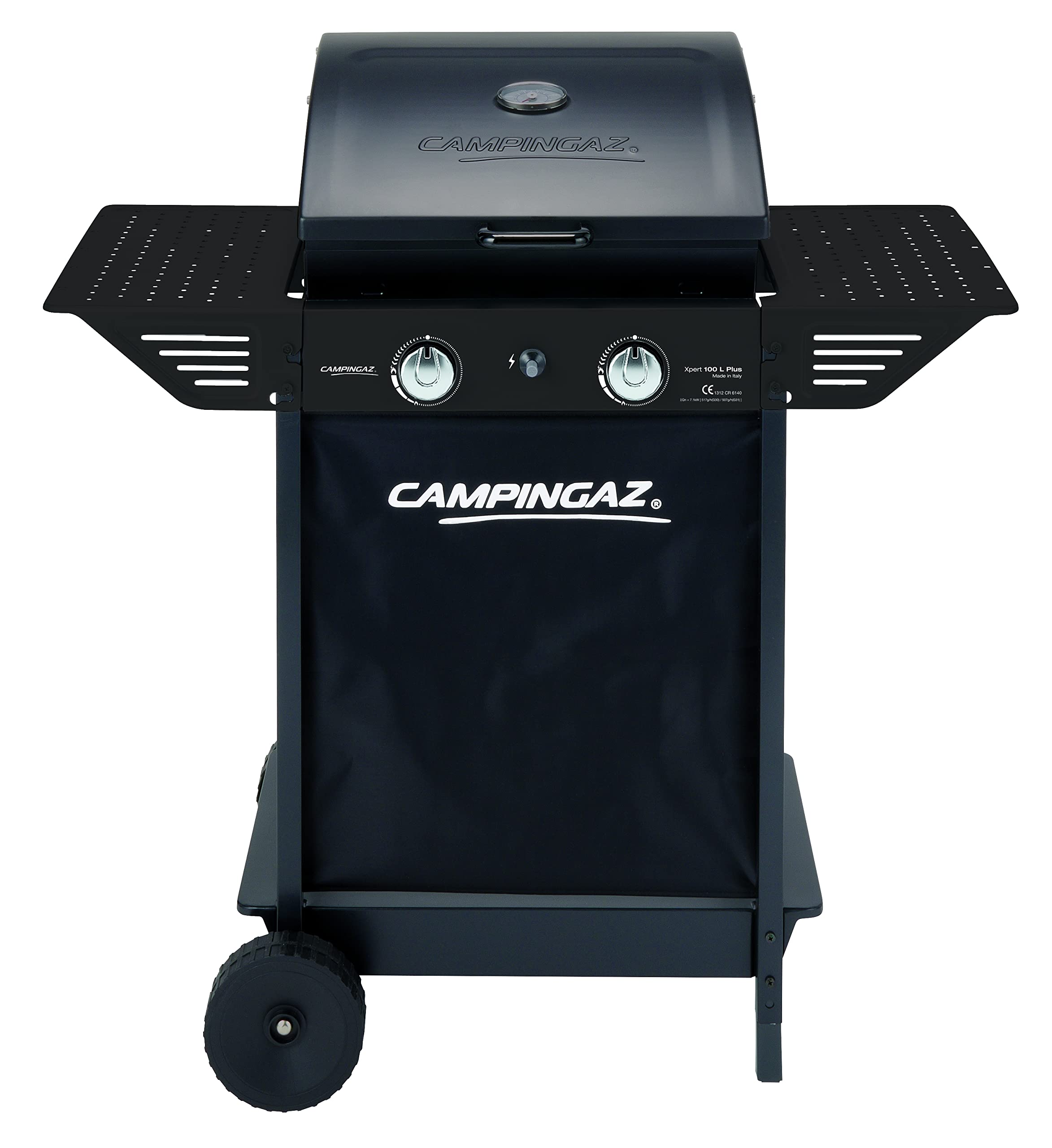 Campingaz Xpert 100 L Plus Rocky Gas BBQ Grill with 2 Burners, 7.1kW Power, 2 Chrome Steel Grates & Side Tables - Volcanic Stone Gas Grill for Outdoor Cooking, Camping & Backyard Parties