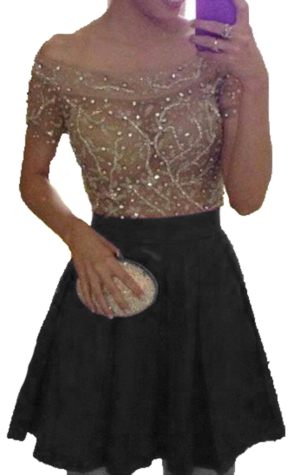 BessDress Beaded Off Shoulder Satin Prom Dress - Elegant Homecoming Party Gown with Bead Embellishments BD478 | Perfect for Prom Night, Homecoming Dance & Formal Events