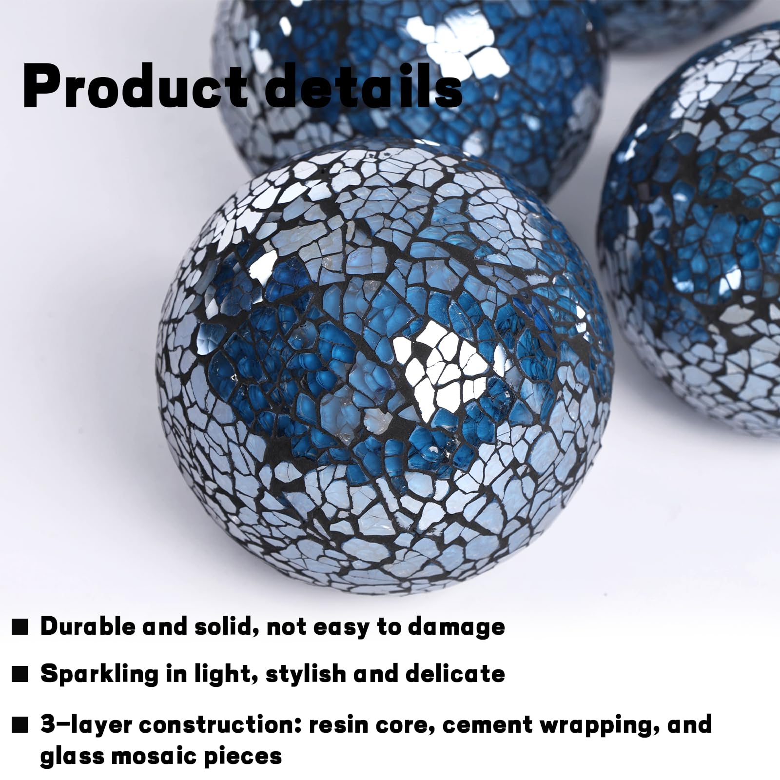 FUTUREPLUSX 5PCS Decorative Glass Balls - 3.14 Inch Dark Blue Orbs for Centerpiece Bowls, Mosaic Spheres, Home & Dining Table Decor - Perfect for Wedding, Party, and Holiday Decorations