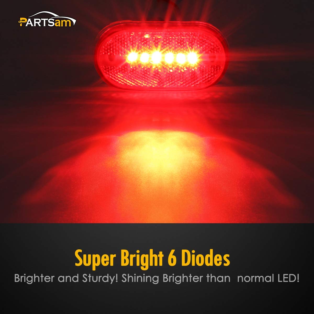Partsam 5 Red + 2 Amber 4 Inch LED Trailer Lights - Waterproof RV Camper Clearance Marker Lights with 6 Diodes, Surface Mount, Sealed Design - Perfect for Semi Trucks, Trailers, Boats & Campers