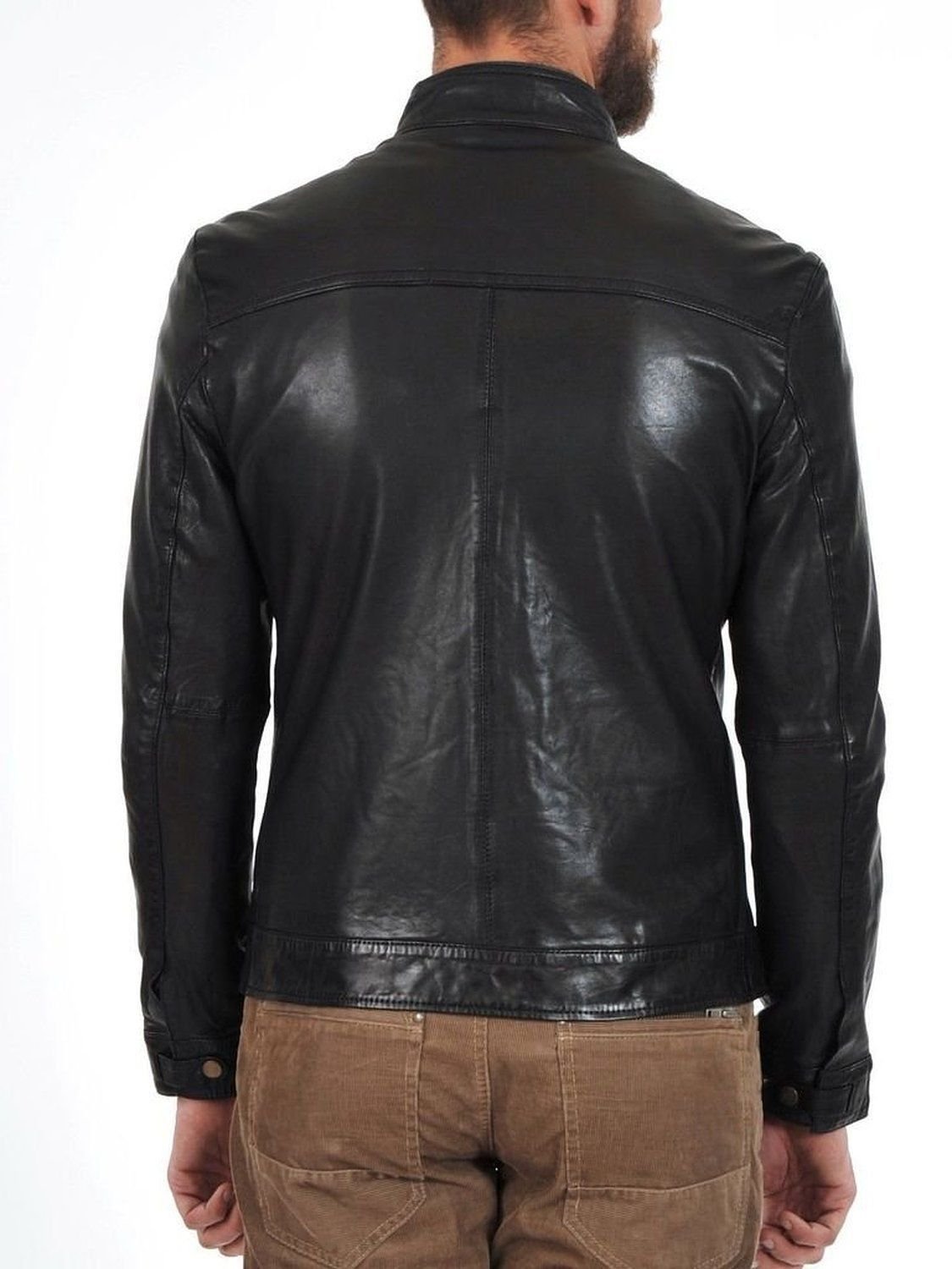 **Men's Distressed Leather Jacket | Black Motorcycle Bomber Jacket | Stylish Fashionable Outerwear with Zipper | Perfect for Bikers, Casual Wear & Street Style**