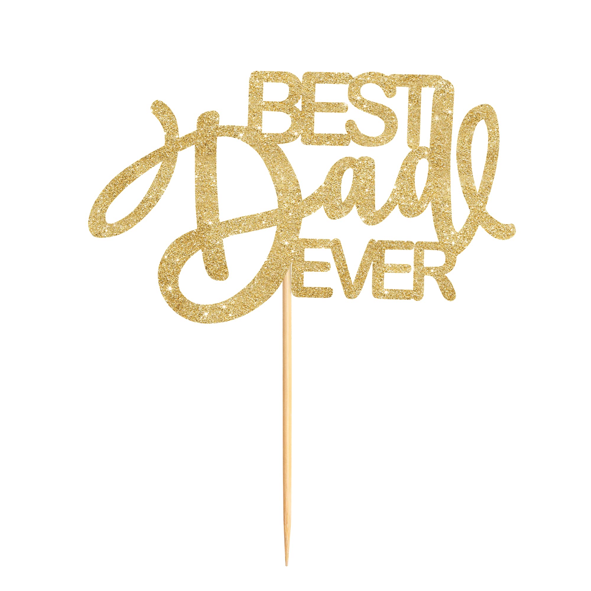 1 PC Happy Father's Day Cake Topper - Best Dad Ever Gold Glitter Cake Decoration for Birthday Parties, Father's Day Celebrations & Special Occasions (Bestdad Curly GLD)