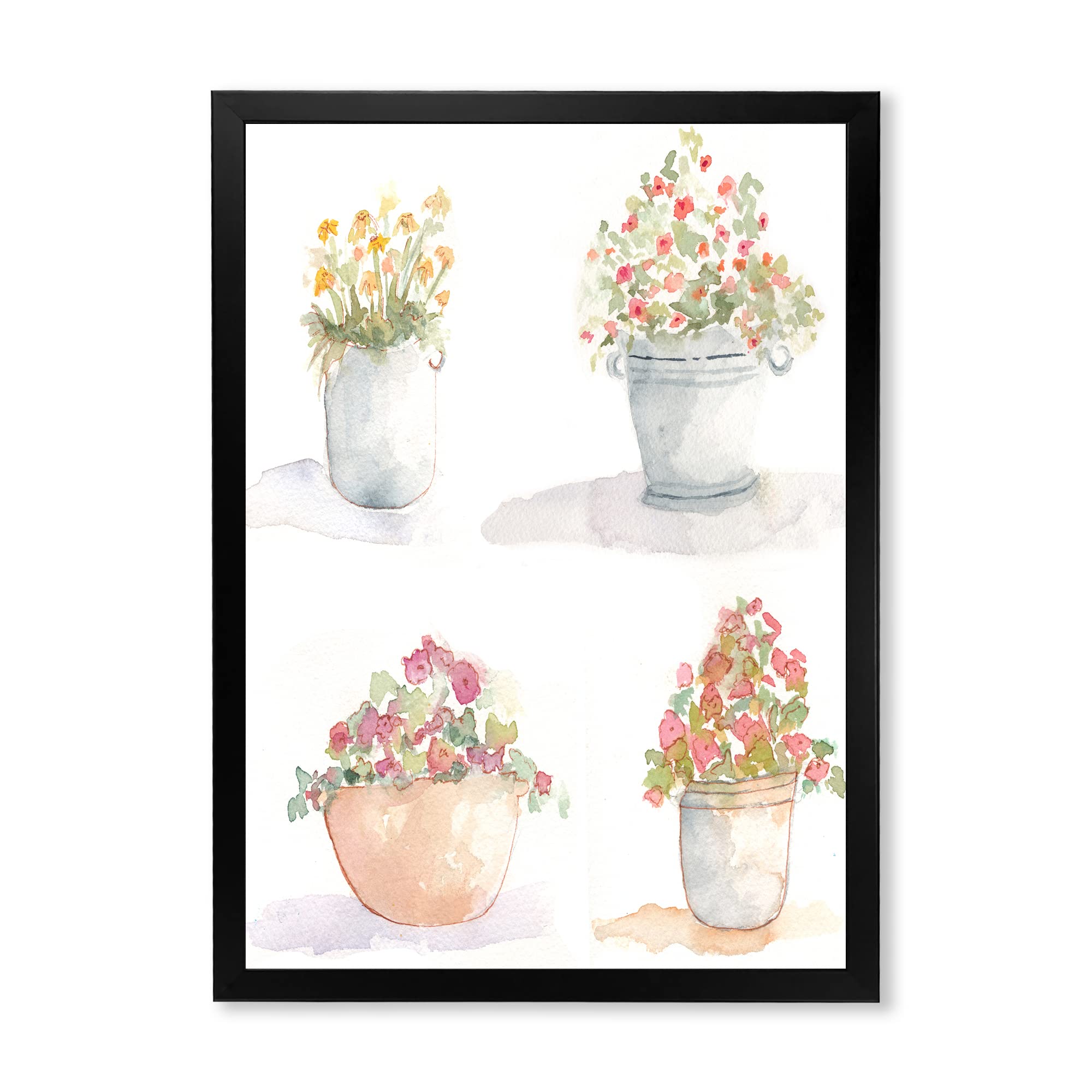 4-Pack Outdoor Flower Pots - Traditional Framed Wall Art Decor for Garden, Patio, and Home Exterior