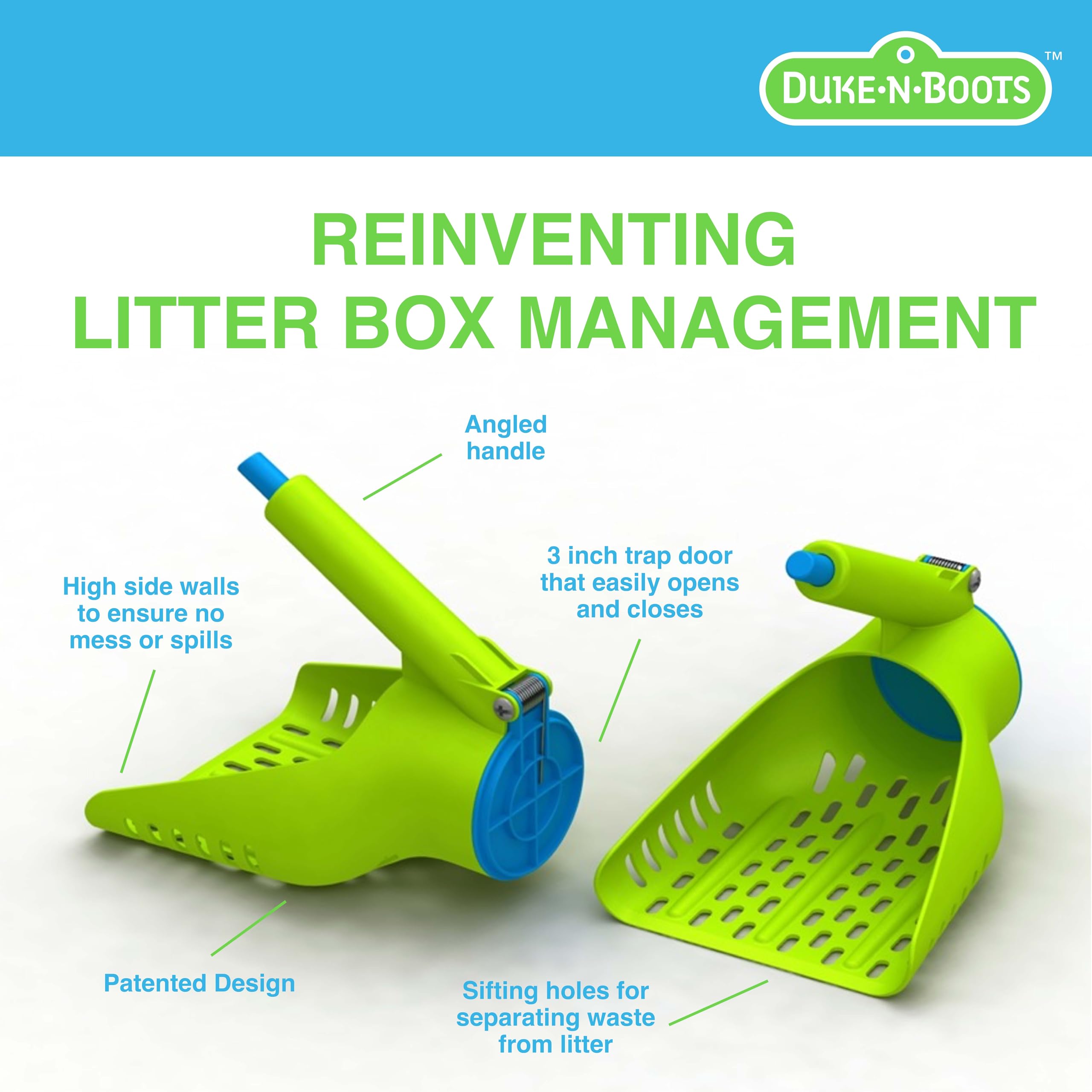 Premium Cat Litter Scoop with Quick-Release Button - Easy Clean Litter Box Scooper for Cats | Patented Waste Disposal Design | Durable Litter Lifter & Poop Scooper (Green) - Perfect for Multi-Cat Homes & Odor Control