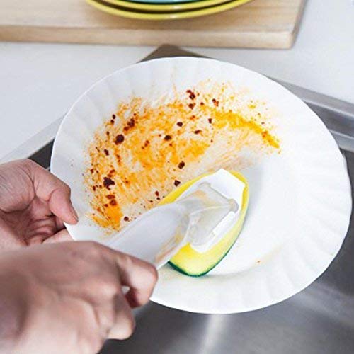 PARATPAR MALL 1-Piece Plastic Scrub Brush with Soap Dispenser - Dish Cleaning Brush for Sink, Kitchen & Home Use - Sponge Scrubber & Polisher (Random Color) - Perfect for Washing Dishes, Pots, and Countertops