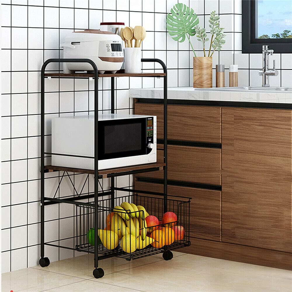 LOYALHEARTDY 3-Tier Wooden Kitchen Baker Rack - Microwave Stand, Storage Shelf & Organizer for Baking, Cooking & Countertop Organization - Perfect for Small Kitchens, Pantries & Home Bakeries