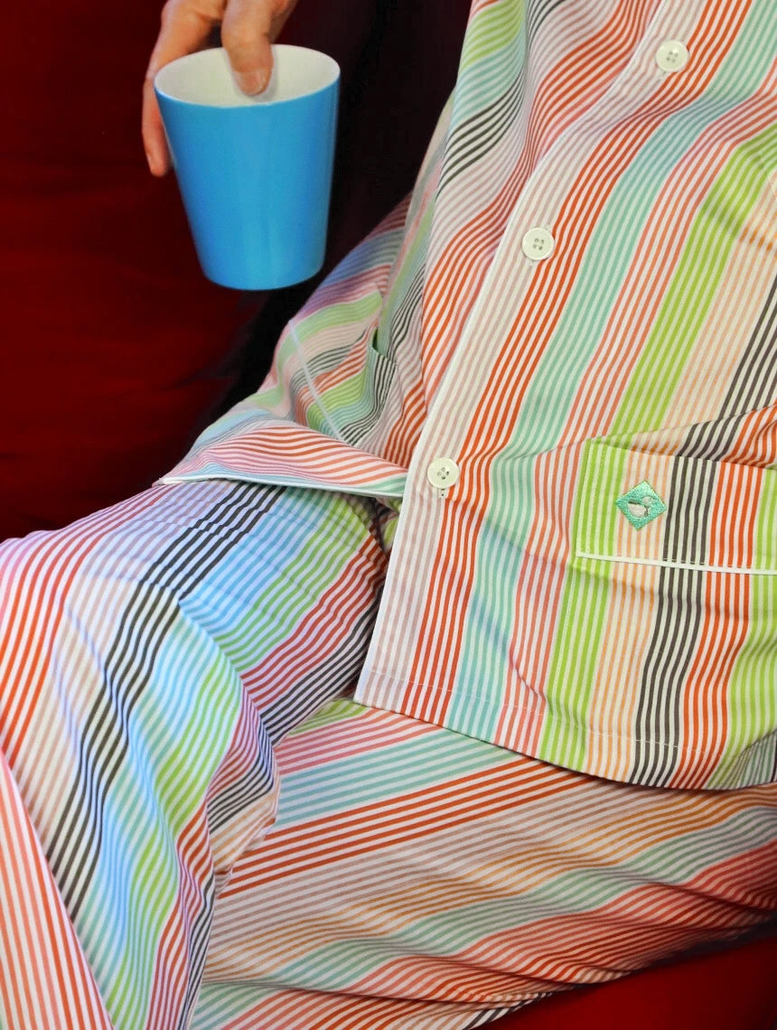 DÉCLIC Sherbet Stripe Pajamas for Women - Soft Cotton Sleepwear Set with Comfortable Fit - Perfect for Lounge, Sleepovers & Relaxing at Home