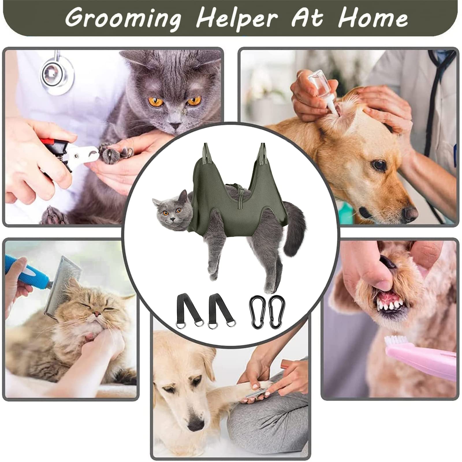 FEEGO Pet Grooming Hammock for Small Dogs & Cats - Adjustable Dog Grooming Sling Harness with Safety Straps - Perfect for Nail Trimming, Ear Cleaning, and Eye Care - Ideal for Home Pet Grooming and Vet Visits