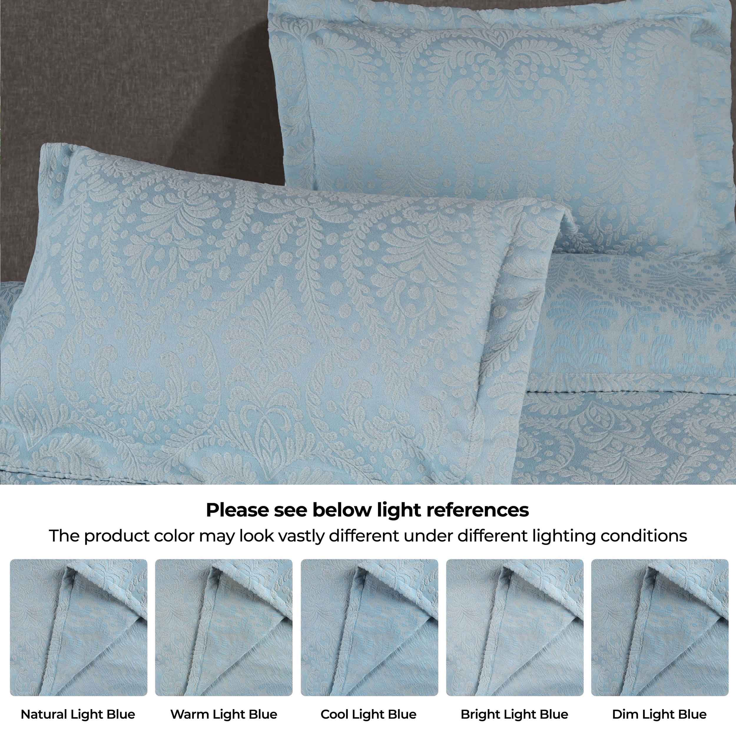 Soft Aspen Cotton Blend Jacquard Woven Floral Bedspread Set with Scalloped Edges - Queen Size Luxury Bedding for Master Bedroom & Guest Room Decor