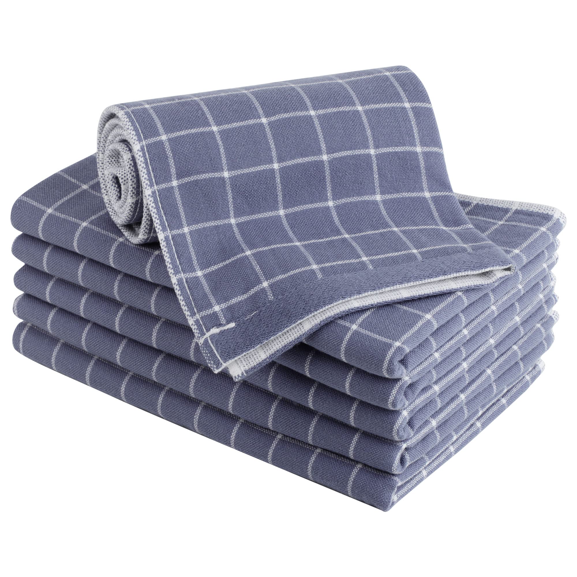 PiccoCasa 6-Pack 100% Cotton Terry Kitchen Towels | Super Absorbent Plaid Dish Towels (13x29 Inch) | Soft & Durable for Cooking, Cleaning, Drying Dishes | Blue Home Kitchen Essentials