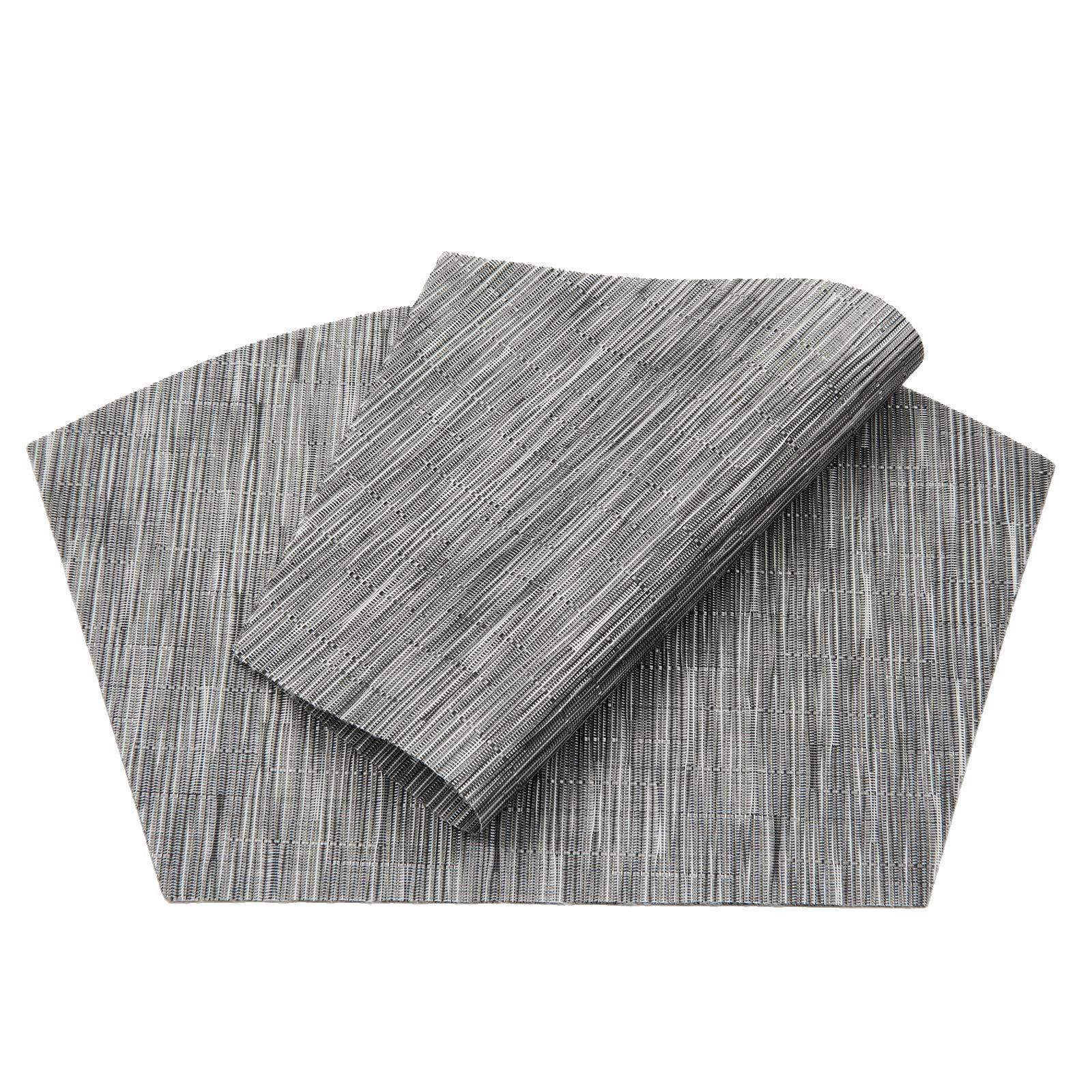 SHACOS 7-Piece Round PVC Woven Table Placemats Set with Wedge Design & Centerpiece - Washable, Silver Grey - Perfect for Dining Room, Kitchen, and Party Decor