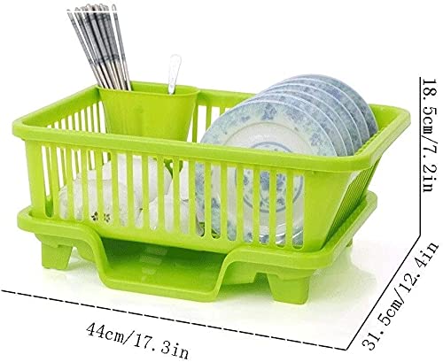 **2-Piece Plastic Dish Rack Set with Drain Board & Utensil Cup - Green Plate Holder for Kitchen Countertop | Space-Saving Drying Rack for Pans, Dishes & Cutlery | Ideal for Small Kitchens & Dish Drying Organization**