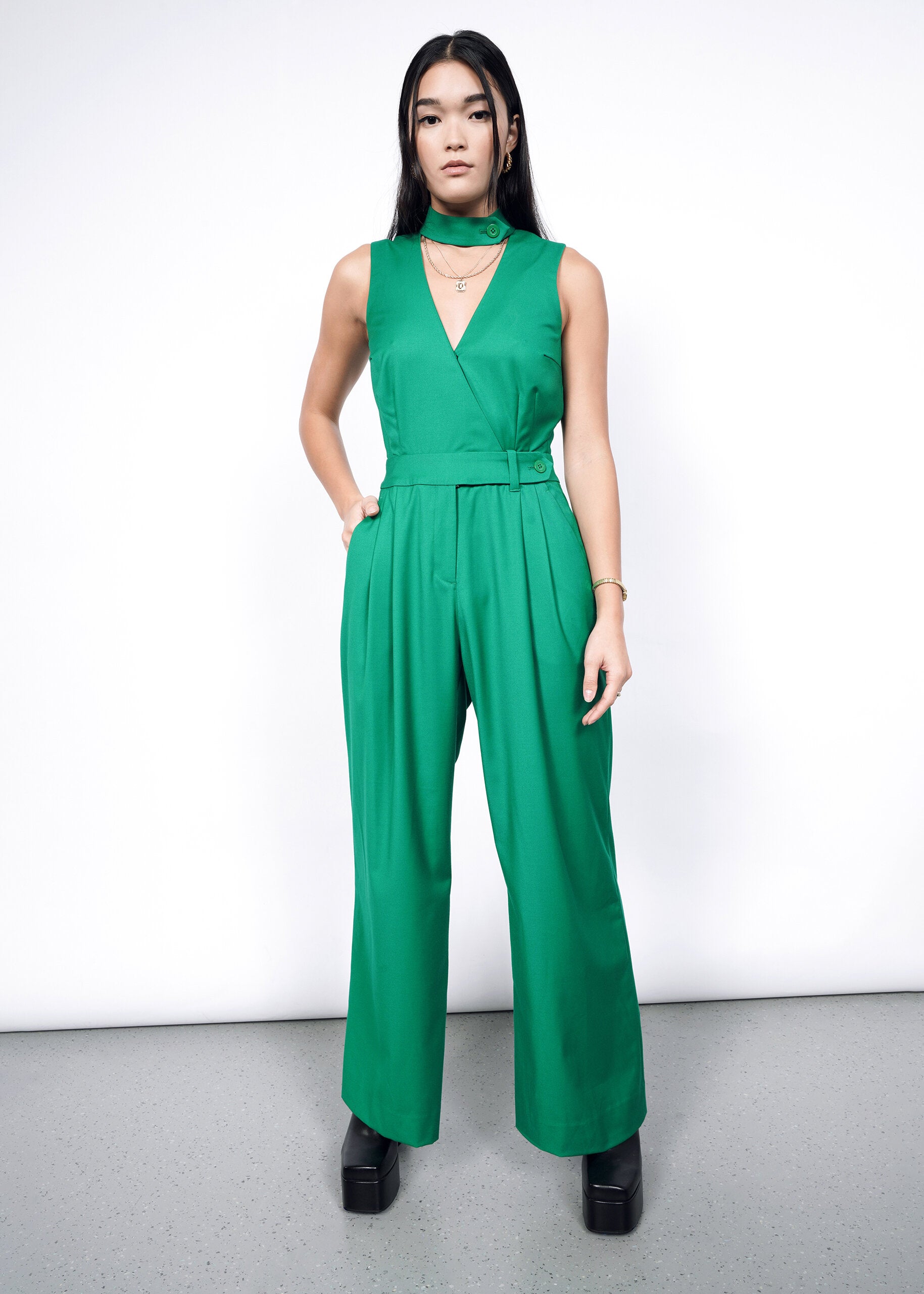 Empower High Waisted V-Neck Jumpsuit for Women - Slimming Stretchy Romper with Pockets | Perfect for Work, Date Night & Casual Outings