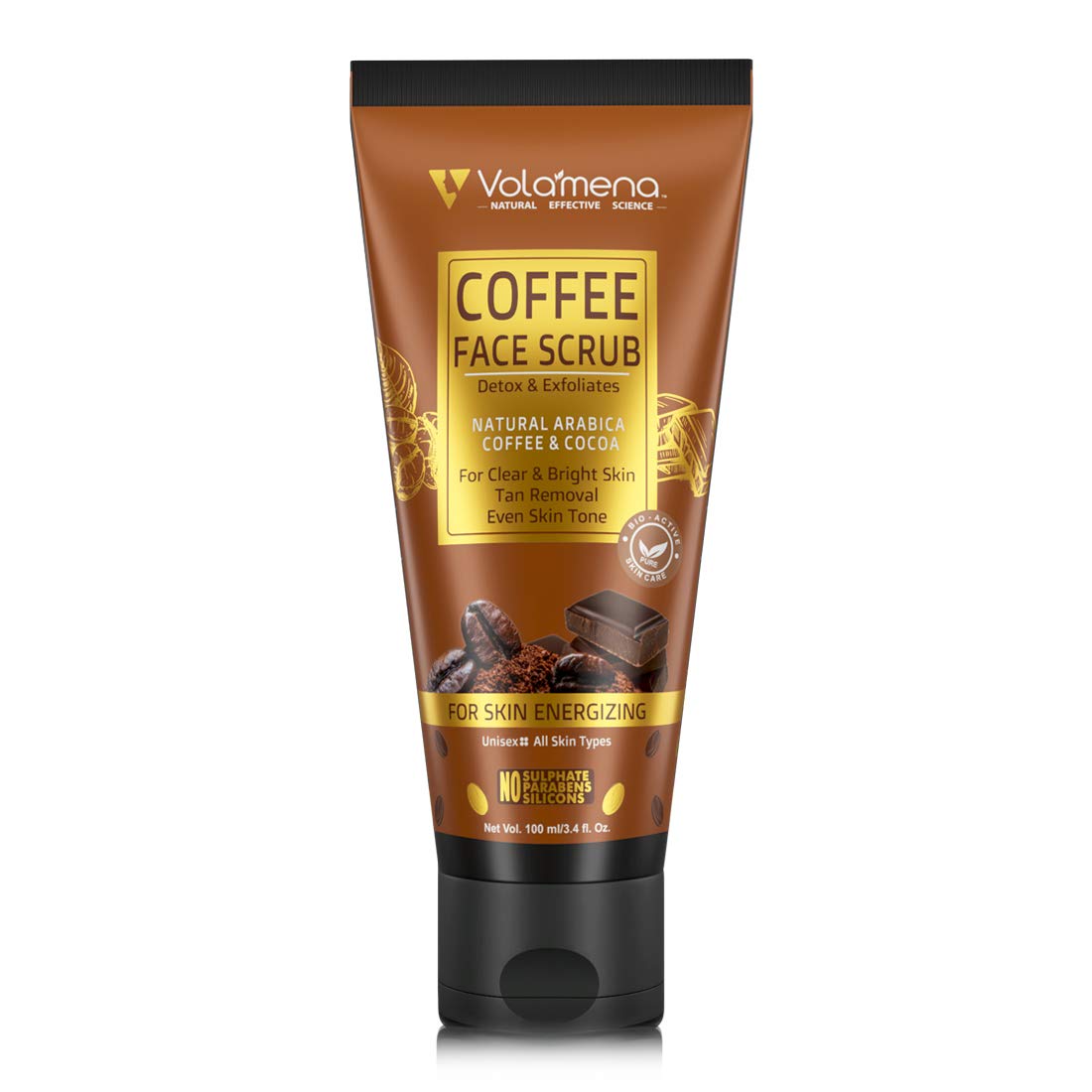 Volamena Exfoliating Coffee Face Scrub with Cocoa & Arabica Beans - 100ml Natural Skincare for Clear, Bright Skin | Gentle Cleansing & Dead Skin Removal for Daily Facial Care Routine