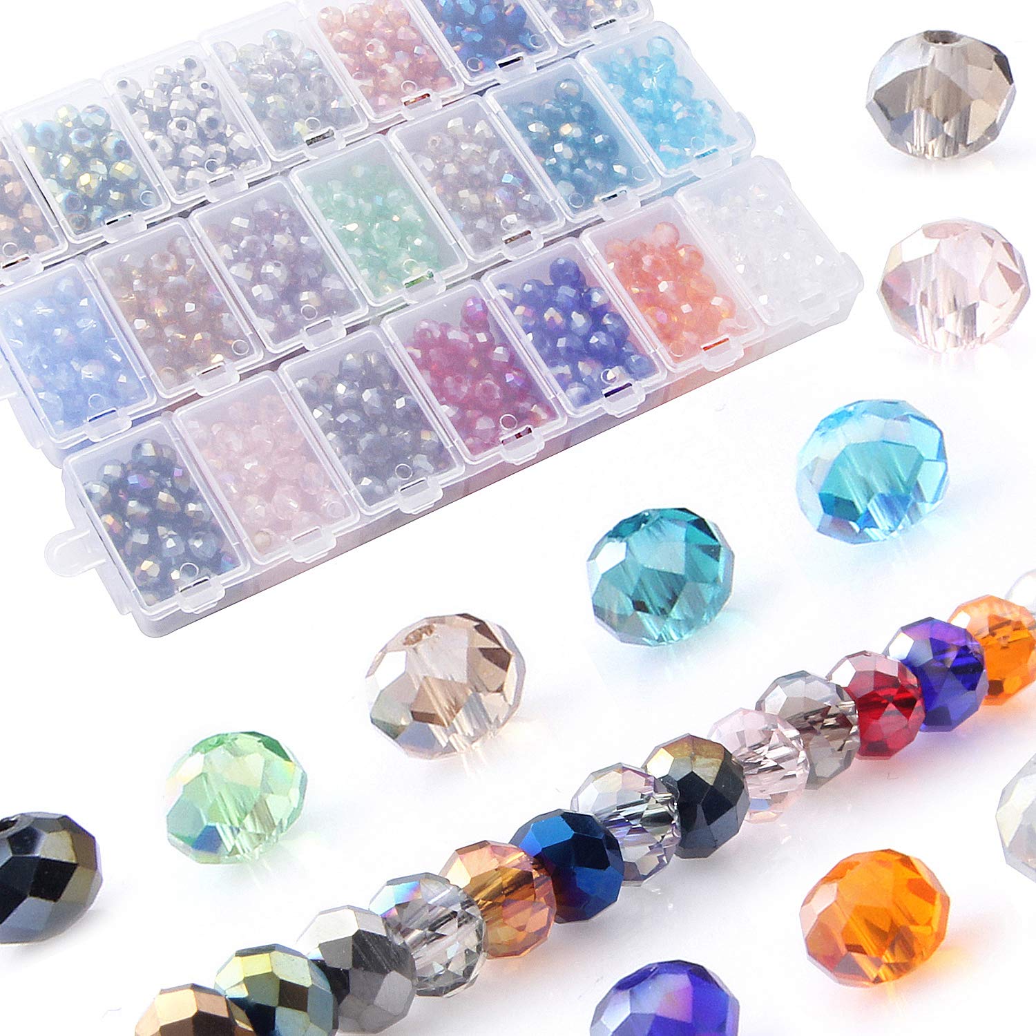 1050pcs 21 Colors Glass Crystal Beads for Jewelry Making - 6mm Faceted Rondelle Spacer Beads with Storage Box | DIY Bracelets, Necklaces, Earrings & Craft Projects