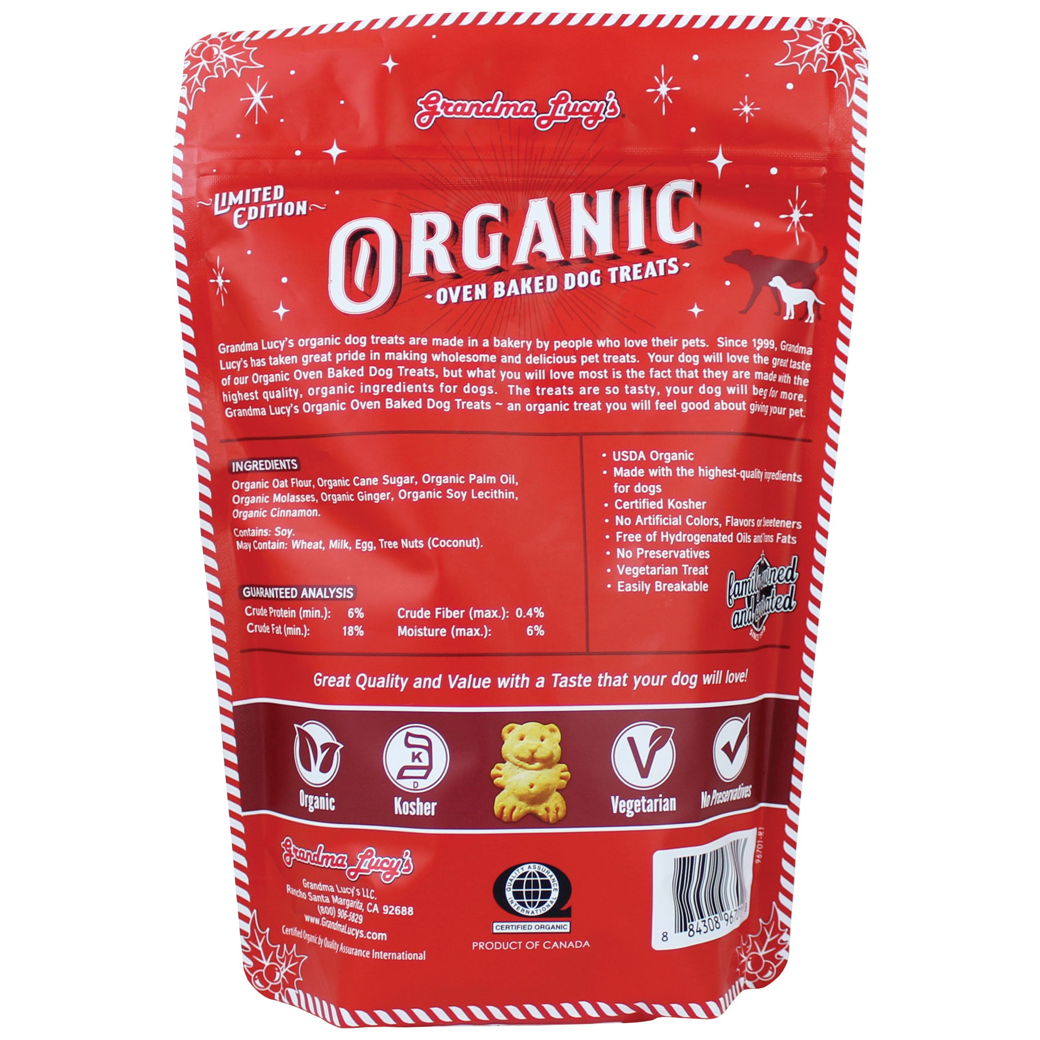 Organic Baked Gingerbread Dog Treats by Grandma Lucy's - Healthy, All-Natural Snacks for Training & Rewarding Your Pet