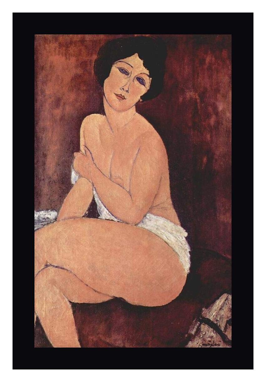 Seated Girl Nude by Amedeo Modigliani - 21x30 Inch Black Framed Canvas Art Print - Wall Decor for Living Room, Bedroom & Office - Ready to Hang