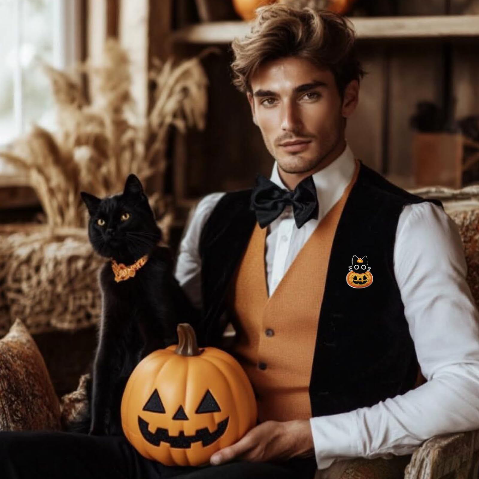 Halloween Pumpkin Black Cat Embroidered Iron On Patch - DIY Costume & Jacket Decoration for Halloween Parties & Cosplay