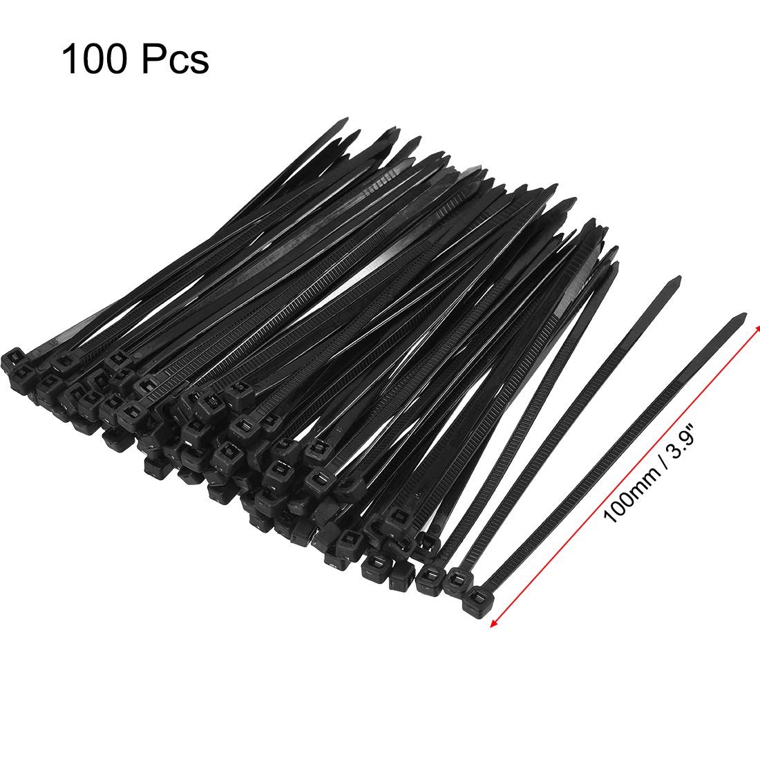 uxcell 4-Inch Nylon Self-Locking Cable Ties - 100pcs Black Zip Ties (0.12
