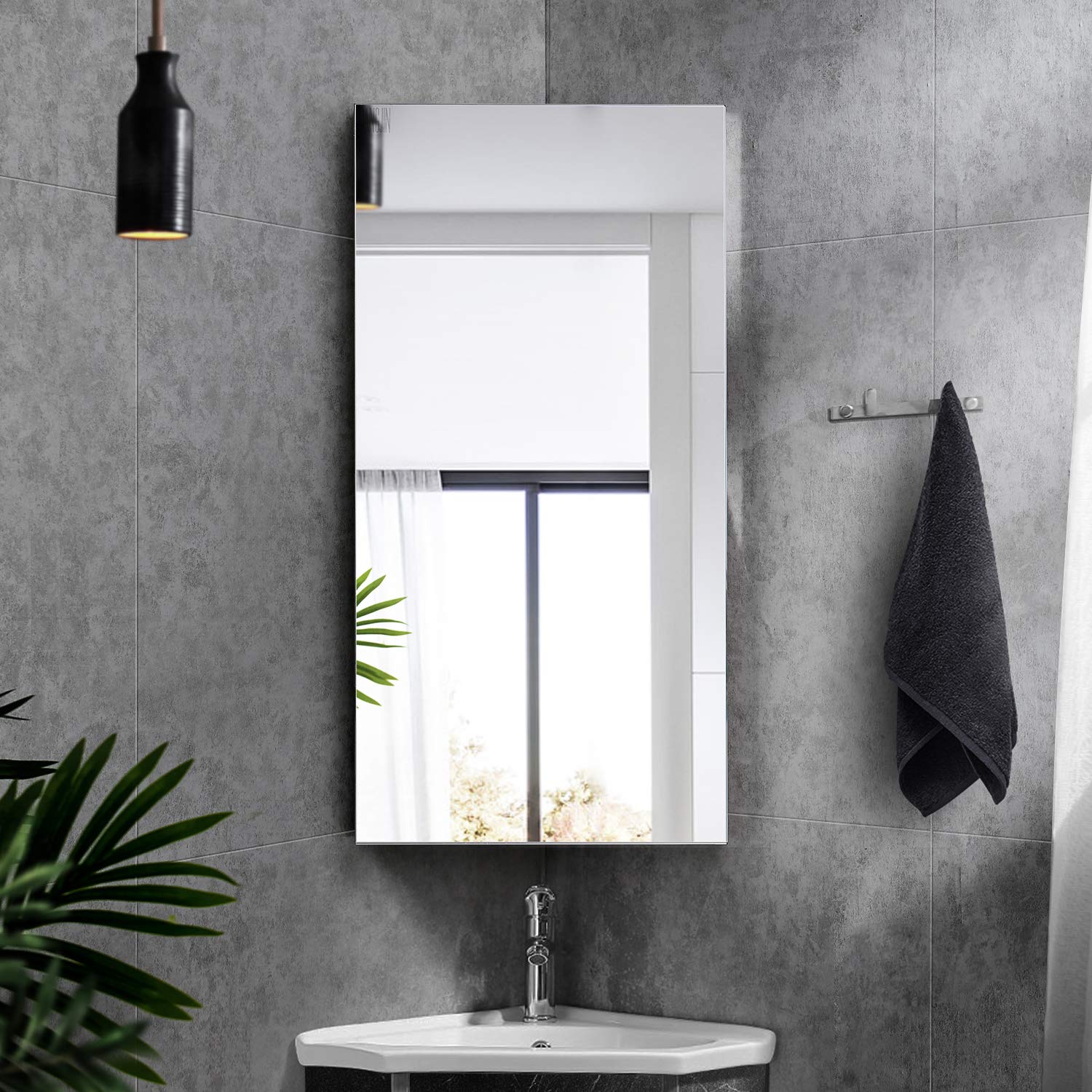 Wall Mount Corner Medicine Cabinet with Mirror - 24.2” x 12.8