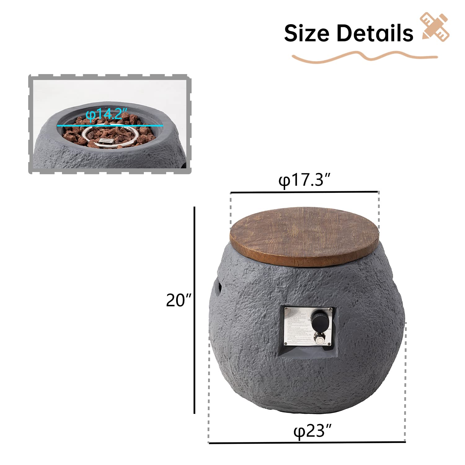 Modern Jar Shaped Propane Fire Pit Table - 40,000 BTU Outdoor Concrete Fire Table with Lava Rocks & Rain Cover - 2-in-1 Patio Side Table for Garden, Backyard & Poolside Gatherings