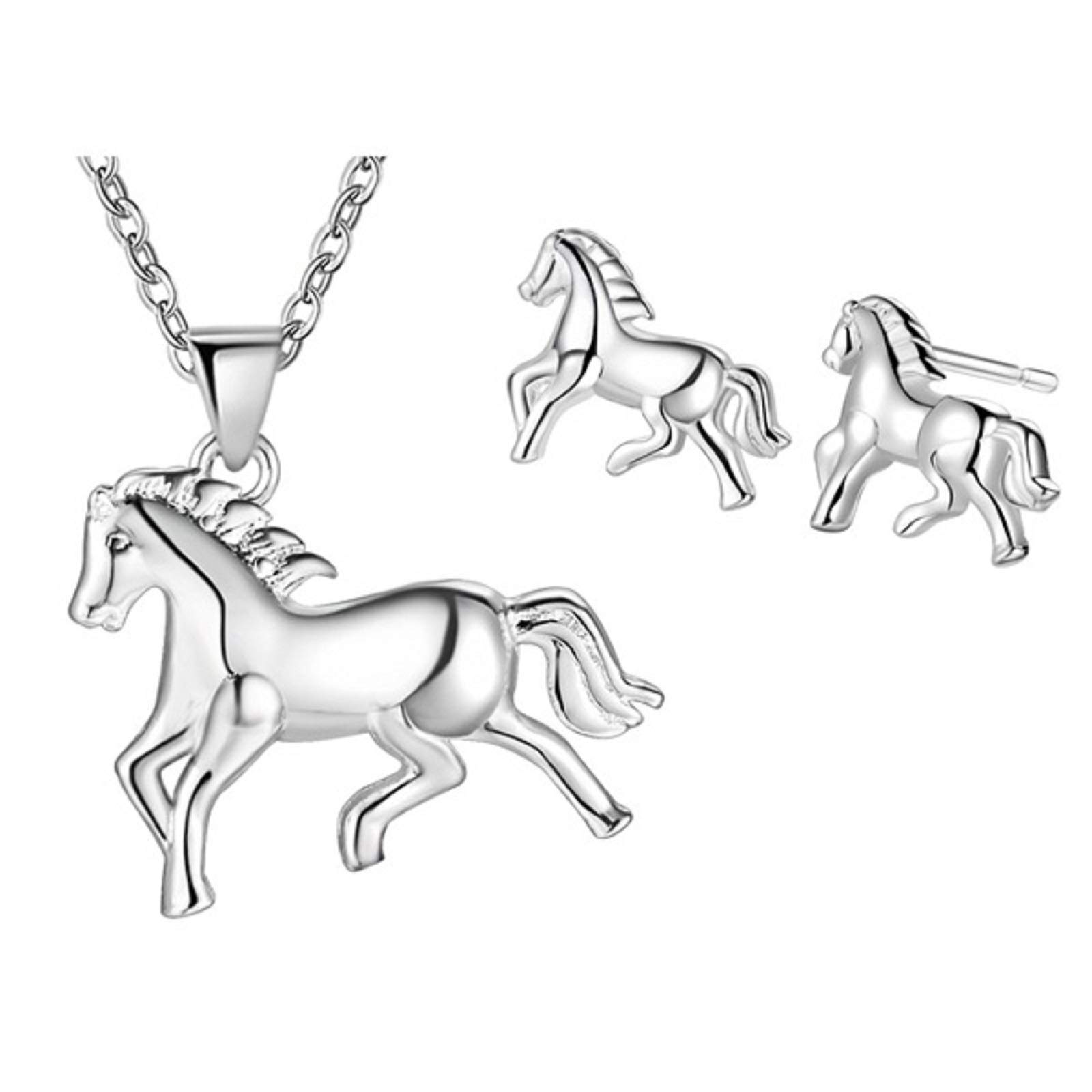 Lucky Running Horse Pendant Necklace & Stud Earrings Jewelry Set for Women - Cute Animal Jewelry for Wedding, Party, Birthday Gift - Perfect for Casual Wear, Date Night & Special Occasions