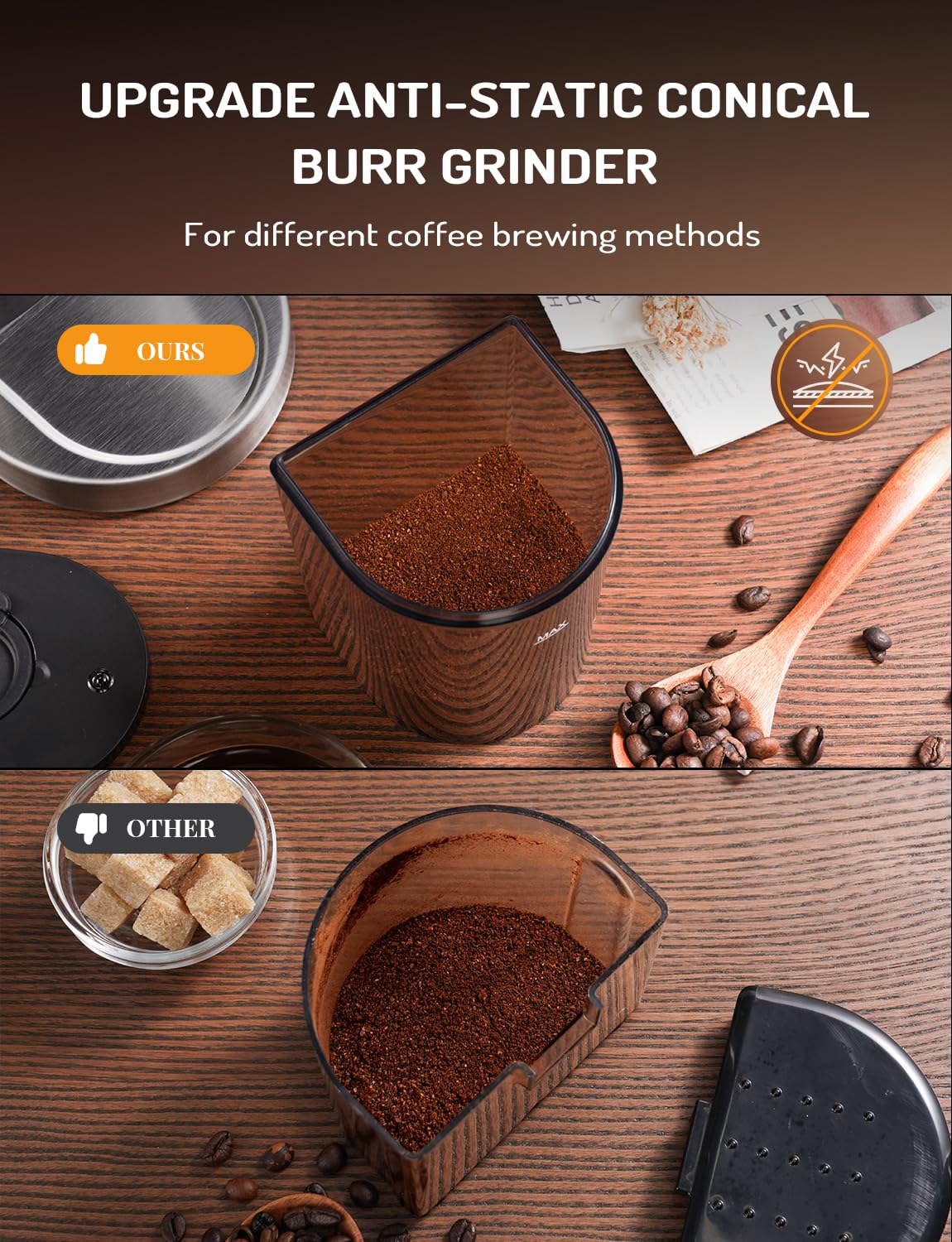 Premium Electric Conical Burr Coffee Grinder - 48 Precise Grind Settings for Espresso, Drip, Pour Over, Cold Brew & French Press - Anti-Static Stainless Steel Design - Perfect for Home Baristas & Coffee Enthusiasts - Ideal for Morning Brews, Entertaining Guests & Specialty Coffee Preparation