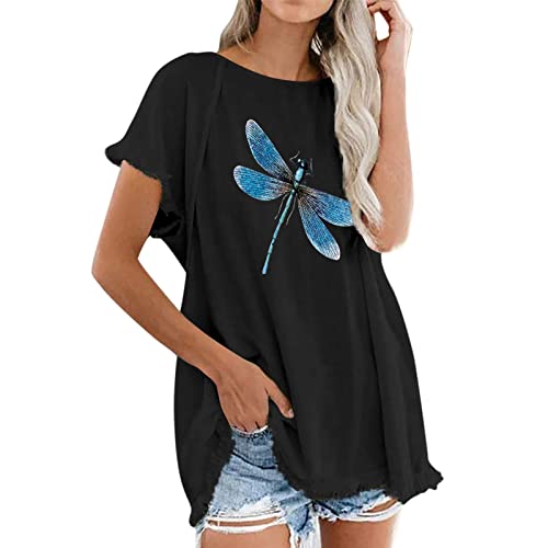 Women's Floral Printed Loose Fit Casual T-Shirt - Short Sleeve Crew Neck Blouse for Summer | Comfortable & Stylish Top for Everyday Wear, Outings & Work (Black, XXL)