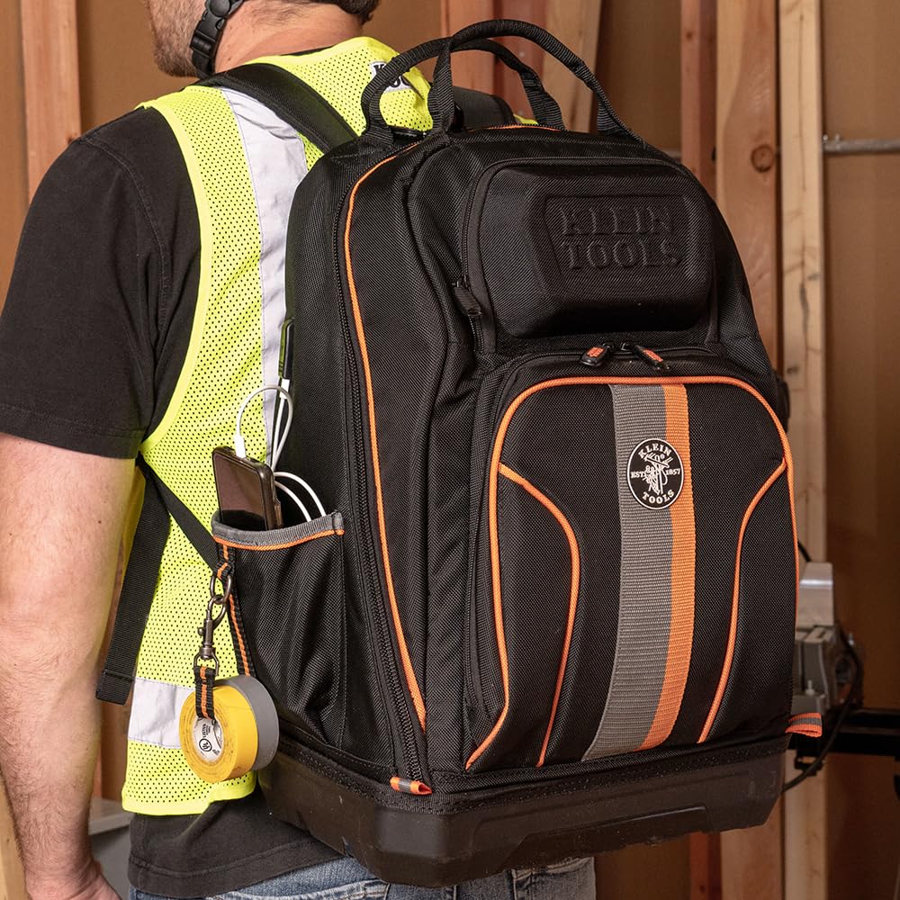 Klein Tools 62800BP Tradesman Pro Extra-Large 40-Pocket Electrician Backpack Tool Bag with Molded Bottom & Charging Port - Durable Jobsite Backpack for Electricians, Contractors & DIY Projects