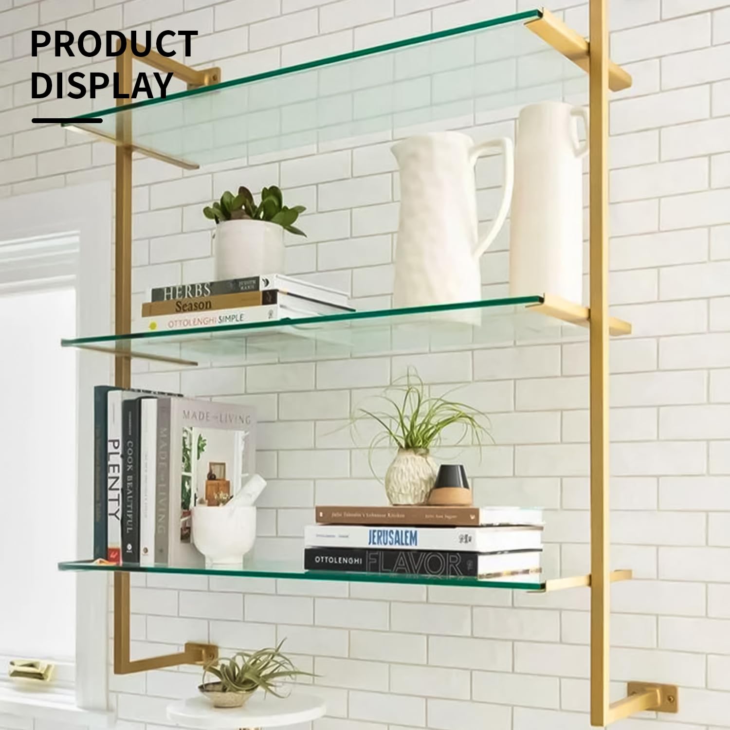 5-Piece Frameless Rectangle Tempered Glass Shelf Set - 14